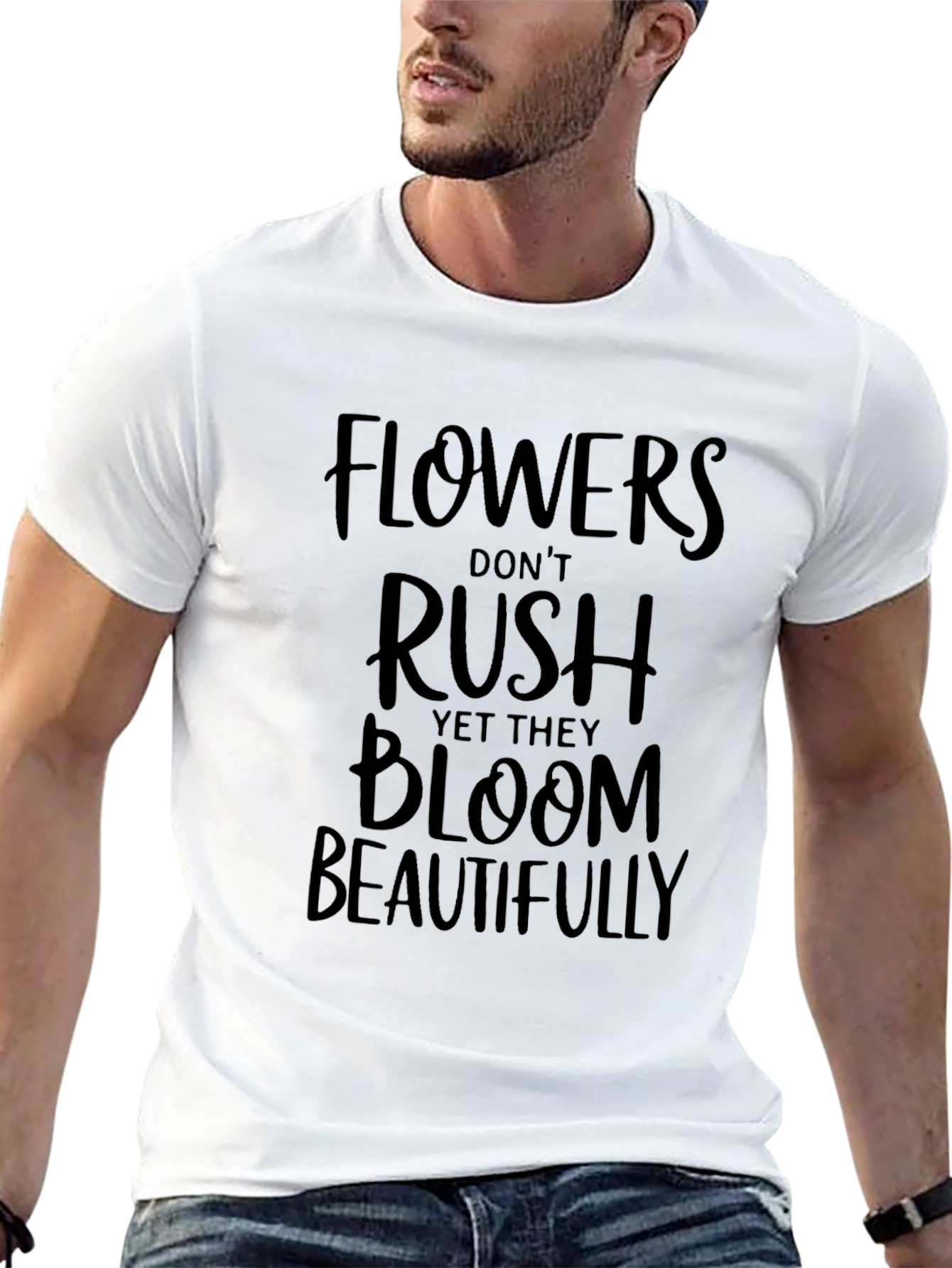 Flowers Bloom Beautifully Black Graphic T-Shirt