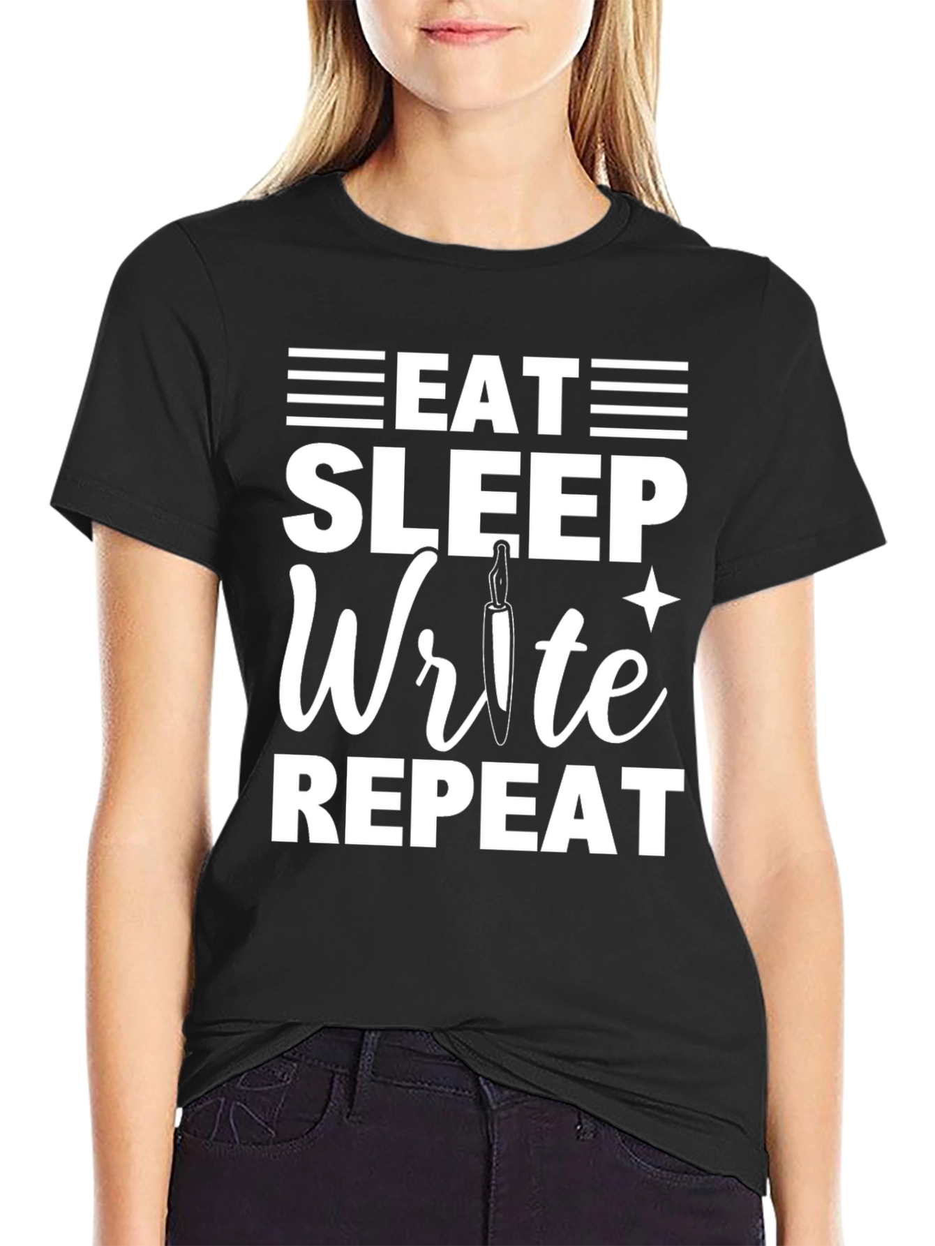 Eat Sleep Write Repeat Graphic T-Shirt - Black
