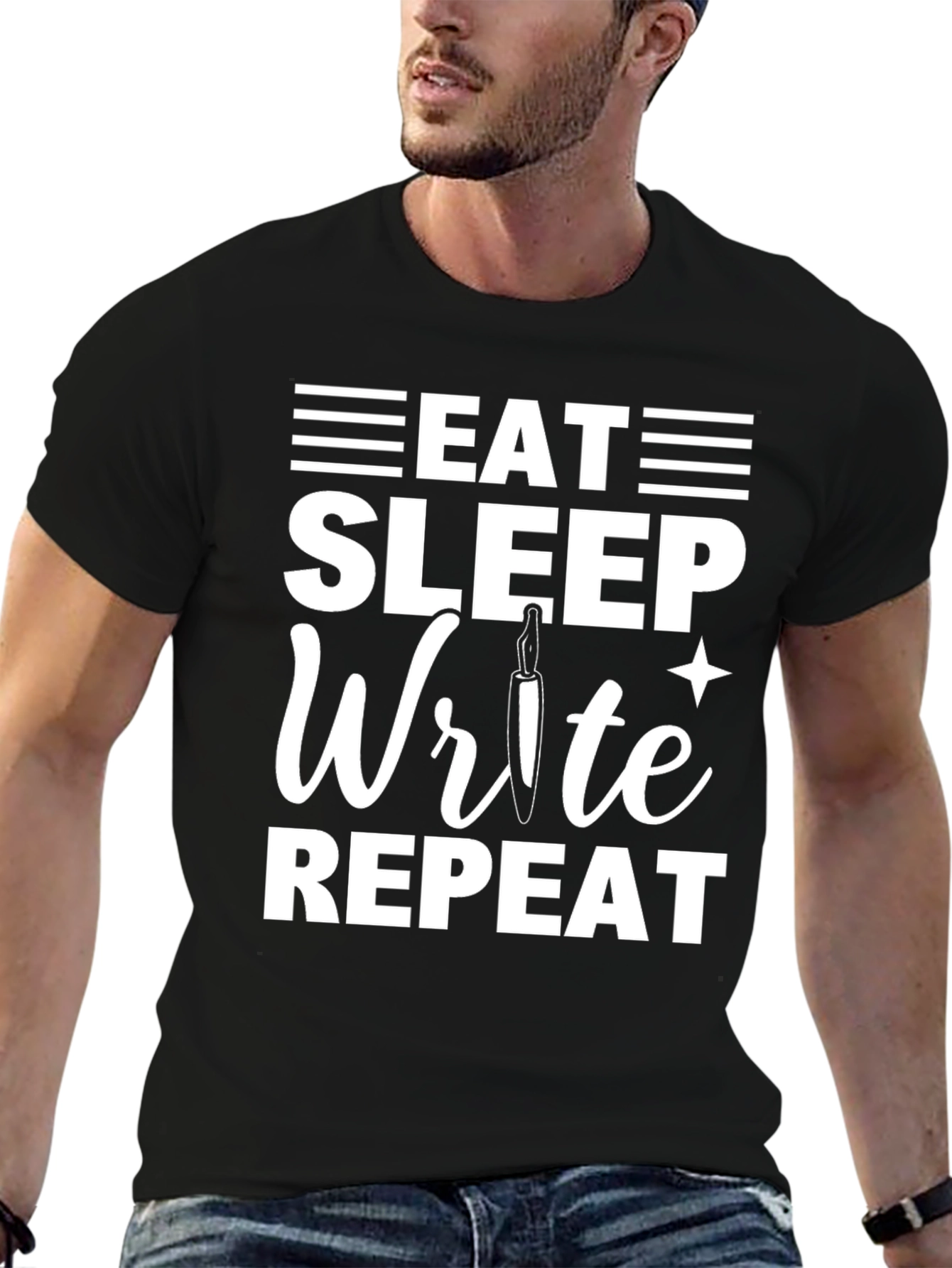 Eat Sleep Write Repeat Graphic T-Shirt - Black