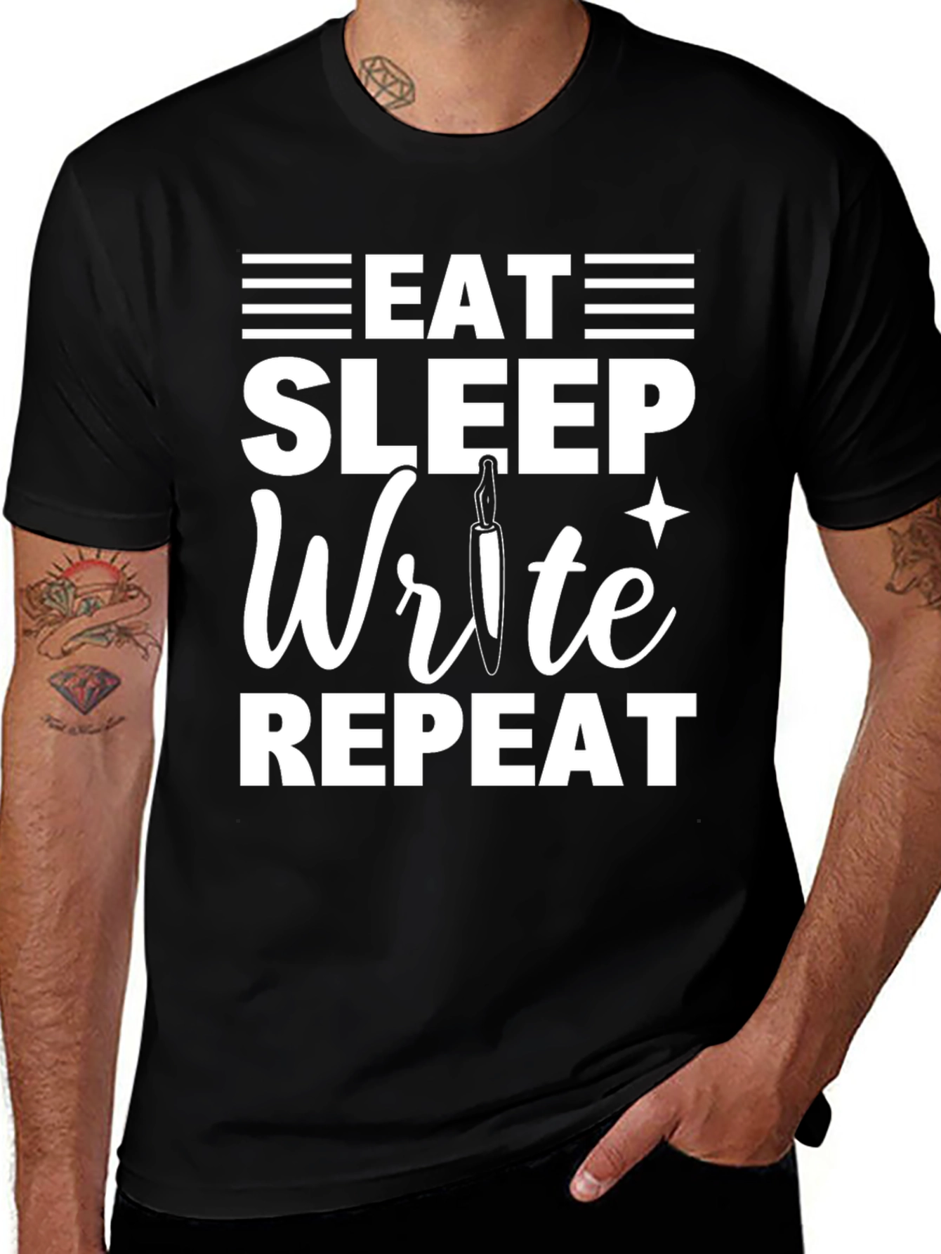 Eat Sleep Write Repeat Graphic T-Shirt - Black
