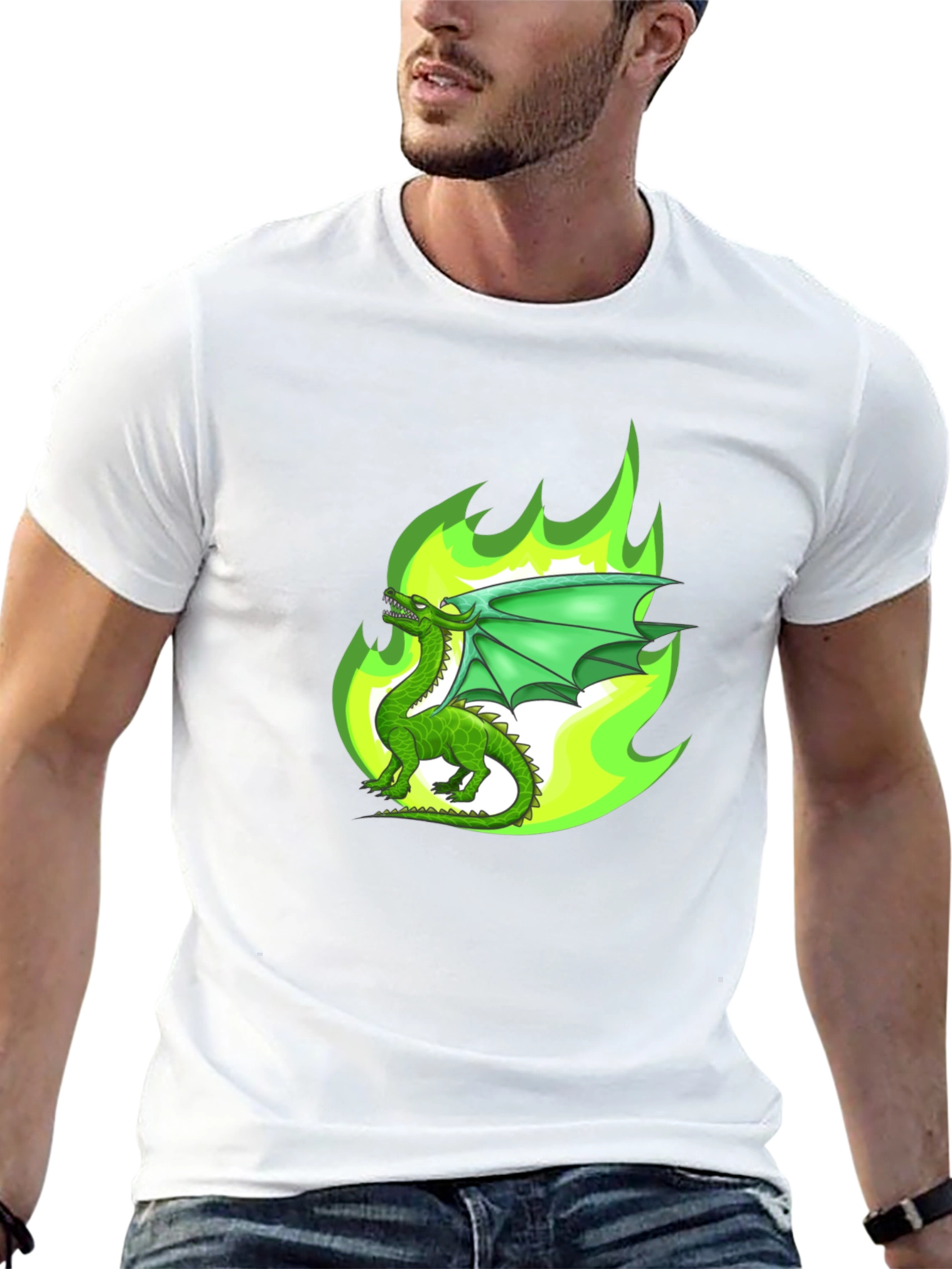Green Dragon Fire Graphic T-Shirt