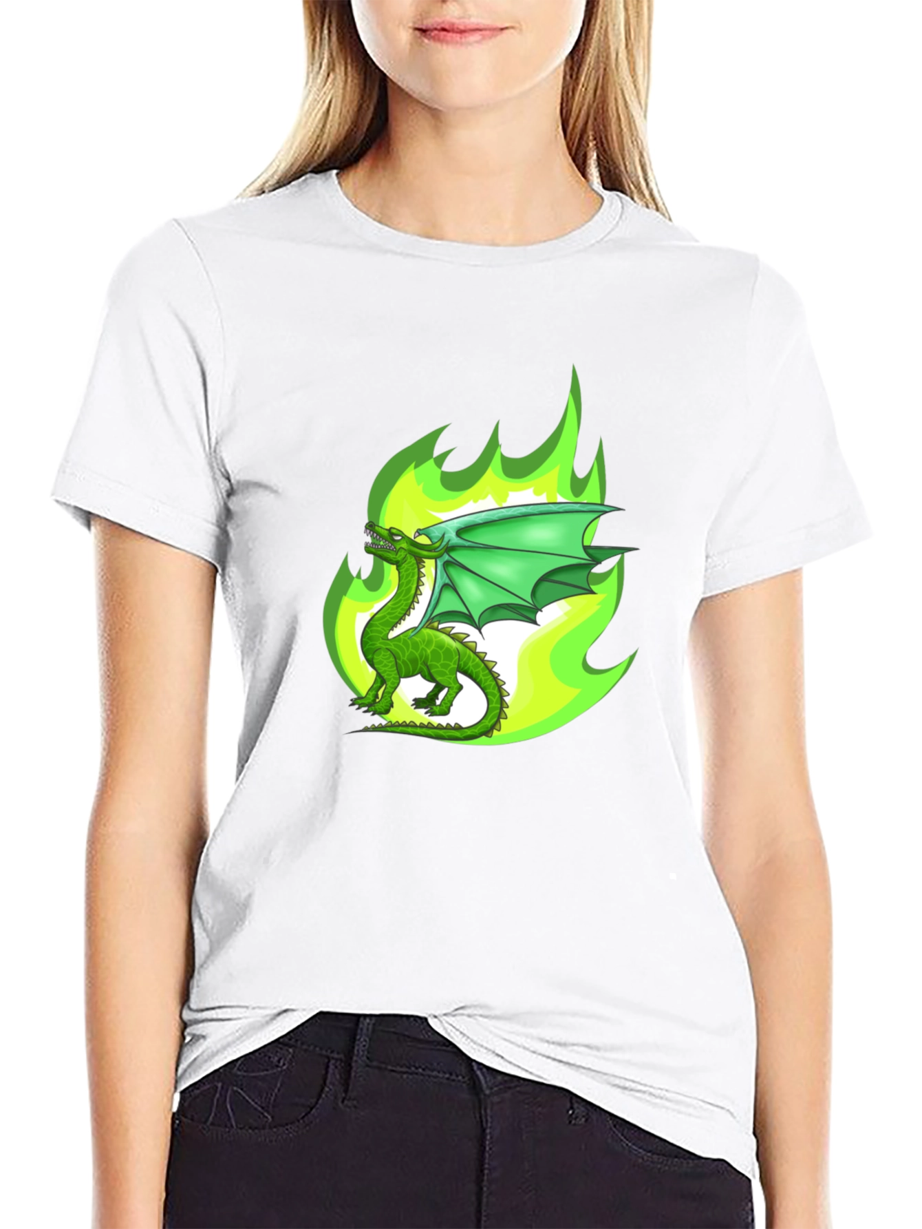 Green Dragon Fire Graphic T-Shirt