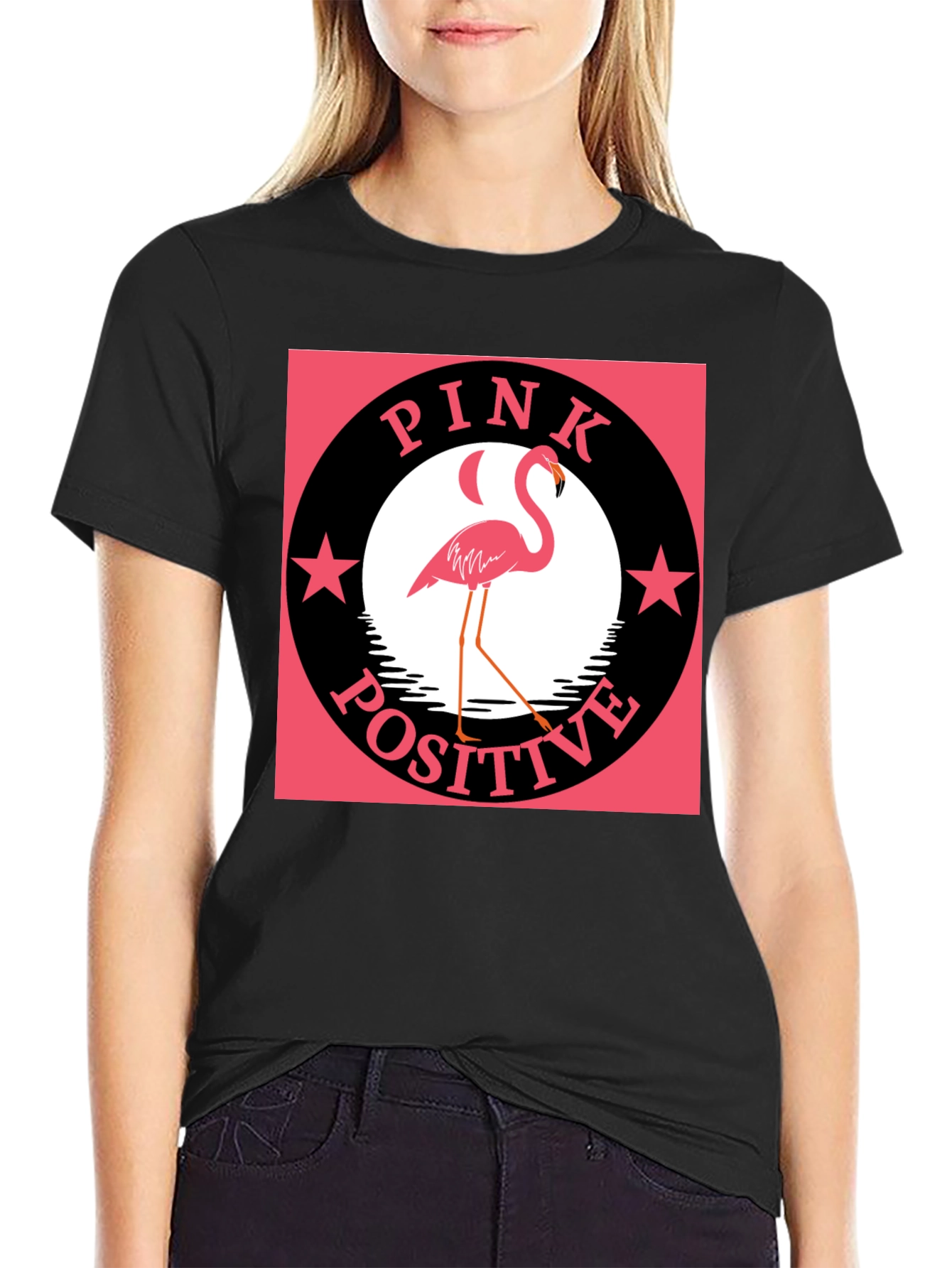Pink Positive Flamingo Graphic T-Shirt
