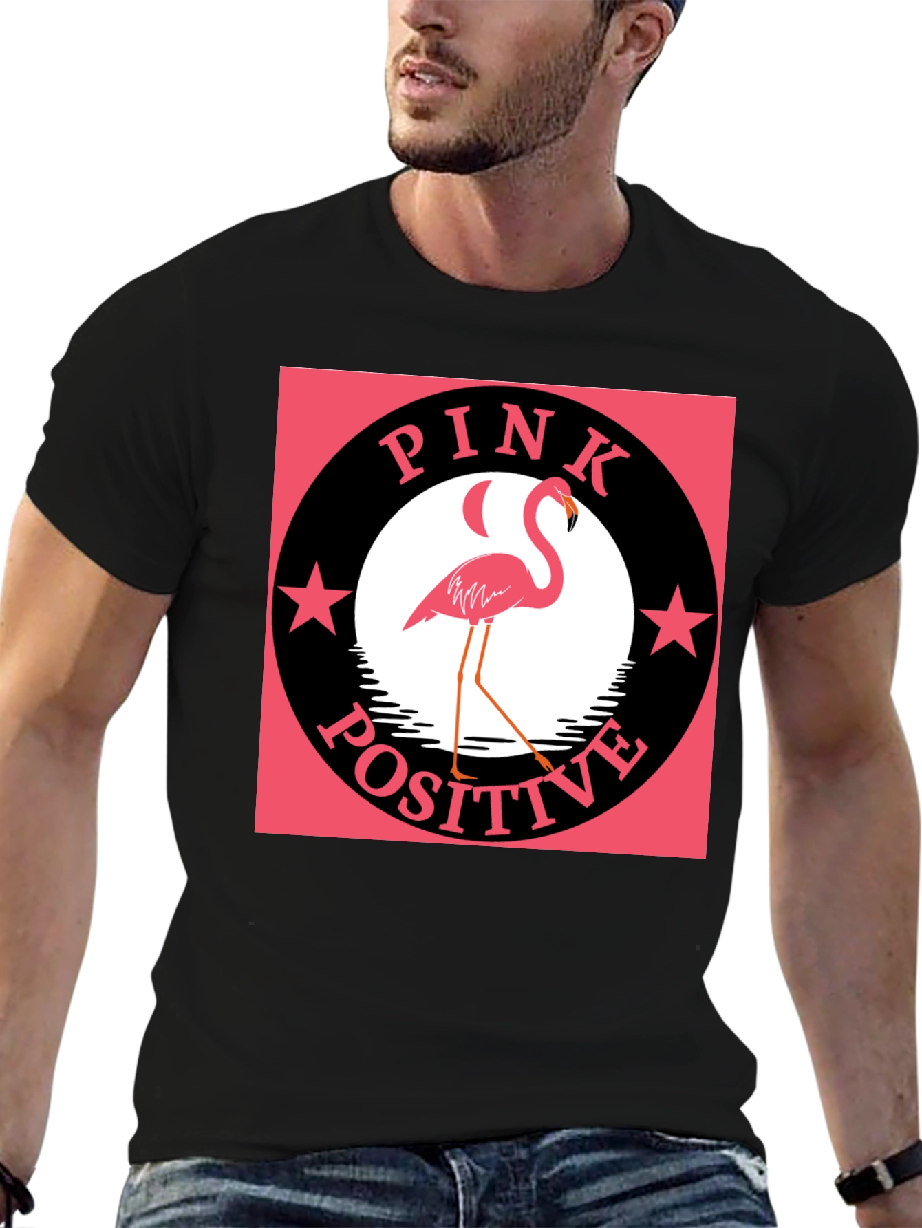 Pink Positive Flamingo Graphic T-Shirt