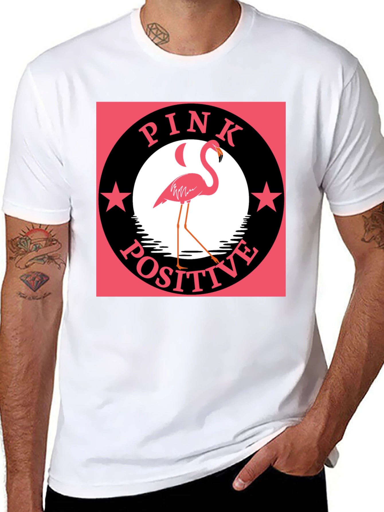 Pink Positive Flamingo Graphic T-Shirt
