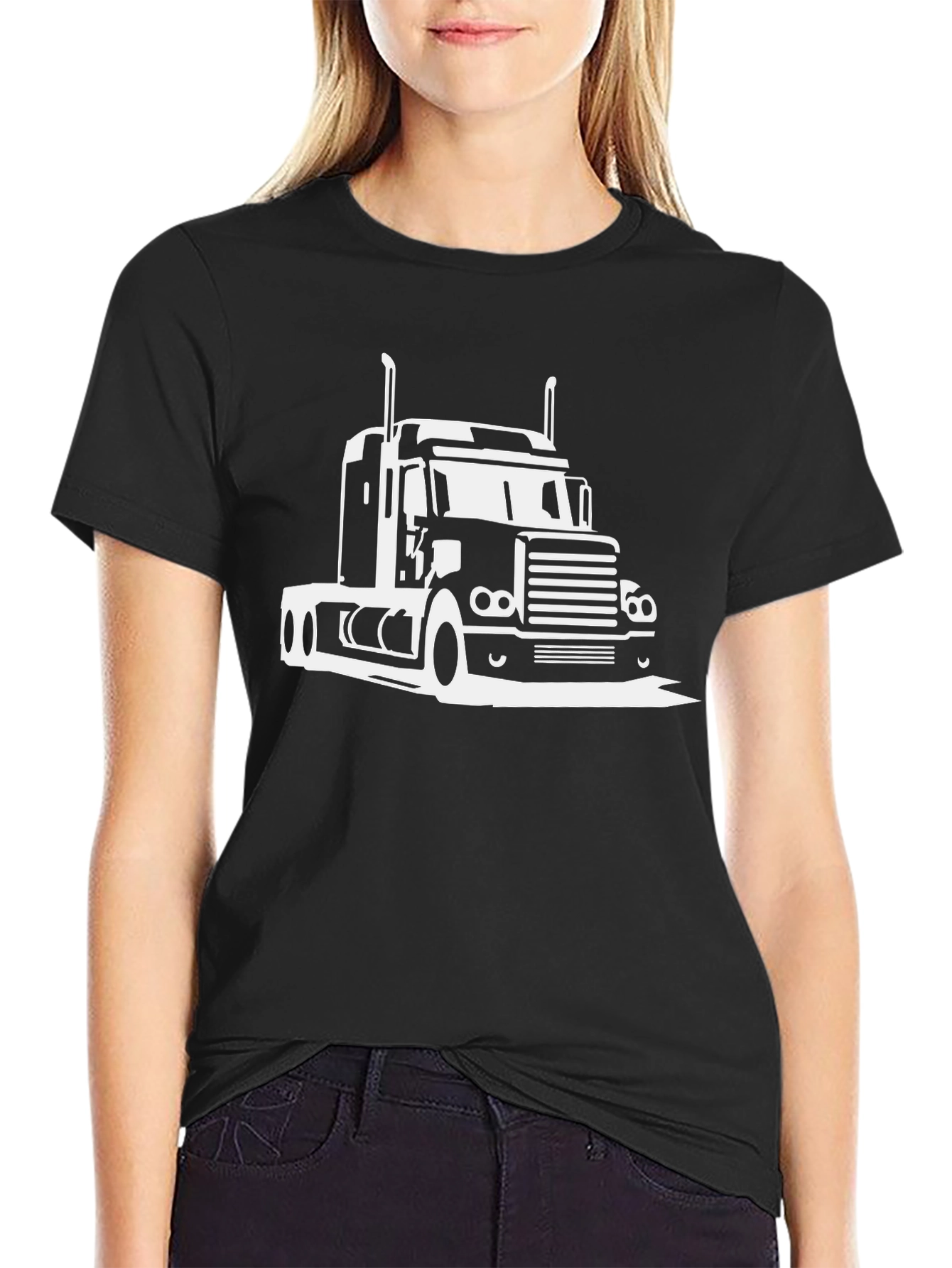 Trucker Tee: Black T-Shirt with White Truck Graphic