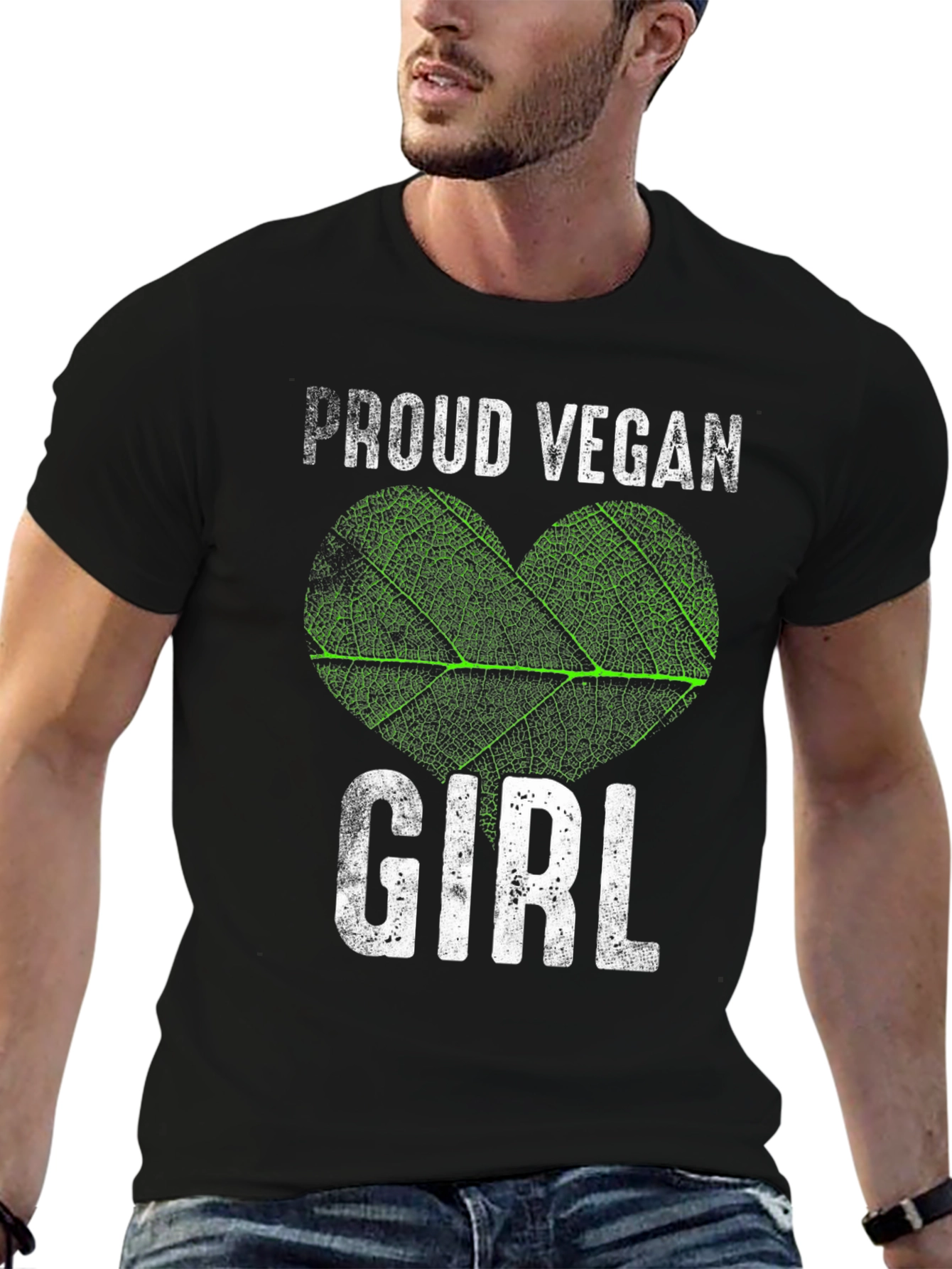 Proud Vegan Girl T-Shirt - Leaf Heart Design