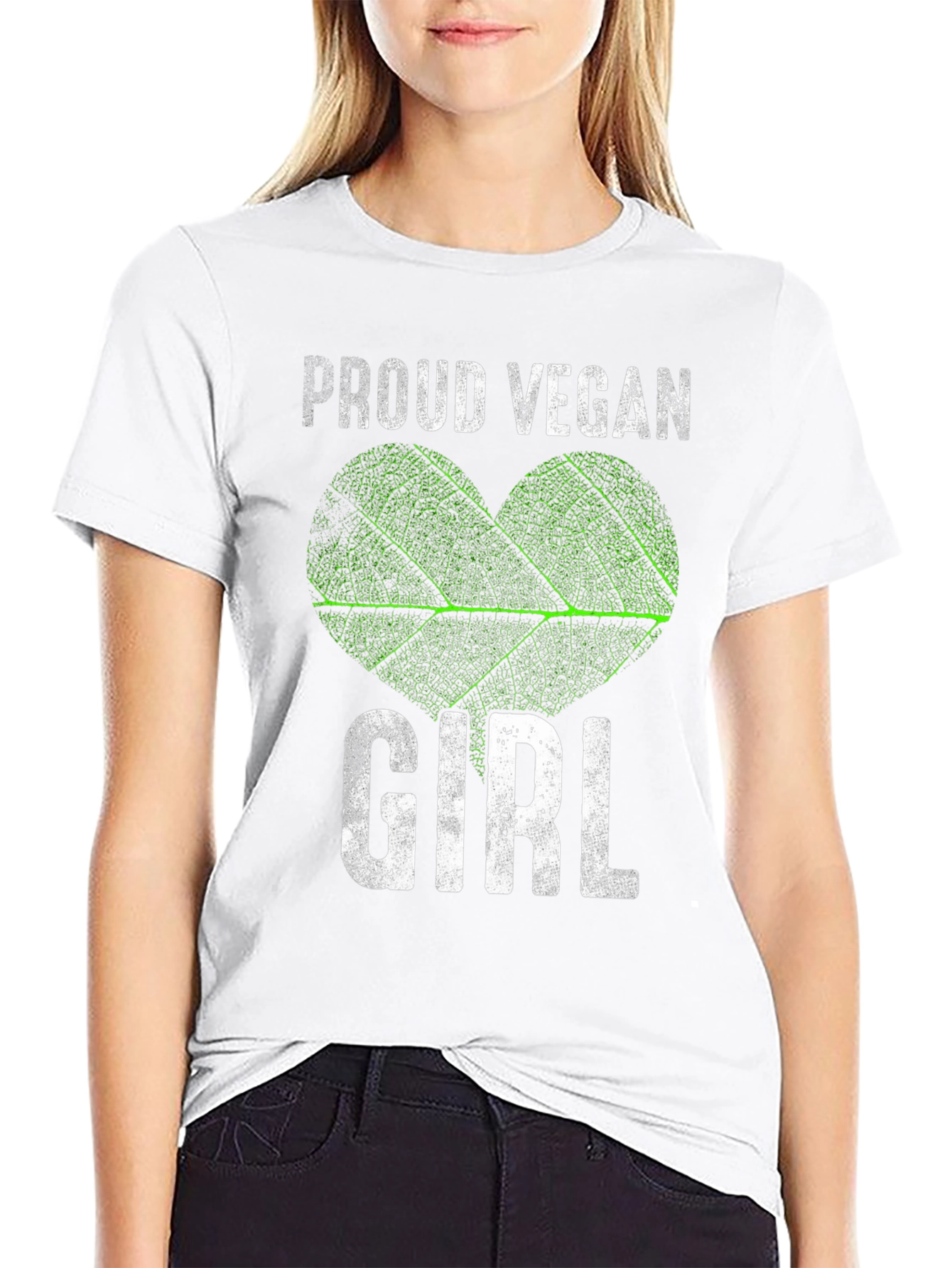 Proud Vegan Girl T-Shirt - Leaf Heart Design
