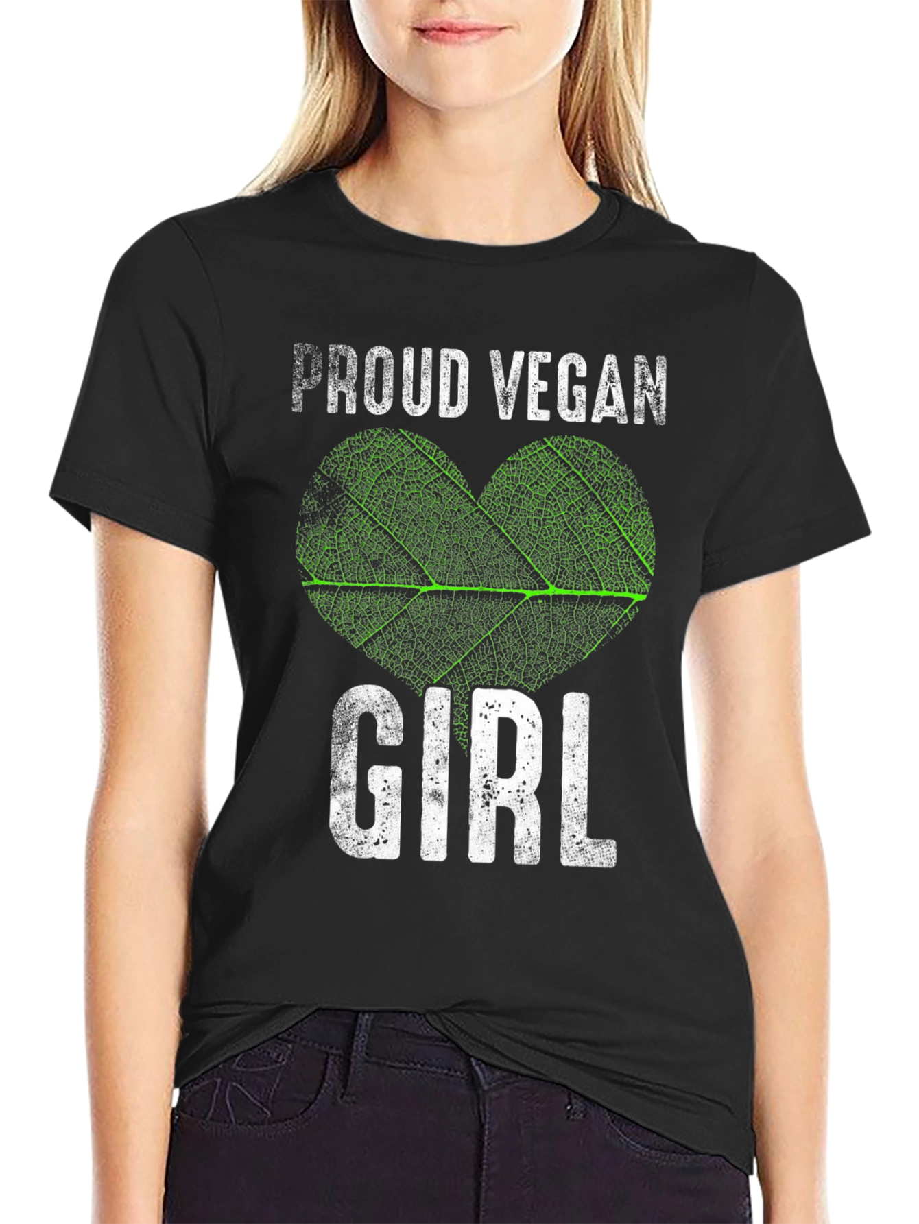 Proud Vegan Girl T-Shirt - Leaf Heart Design