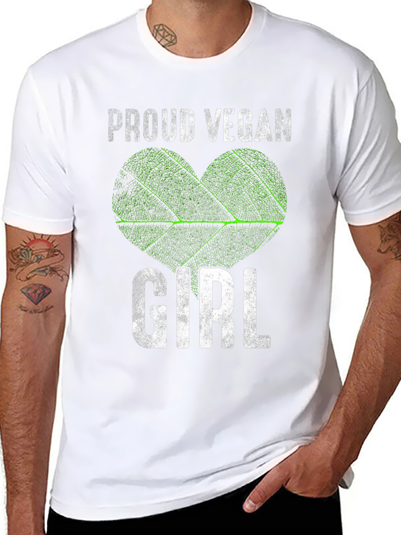 Proud Vegan Girl T-Shirt - Leaf Heart Design