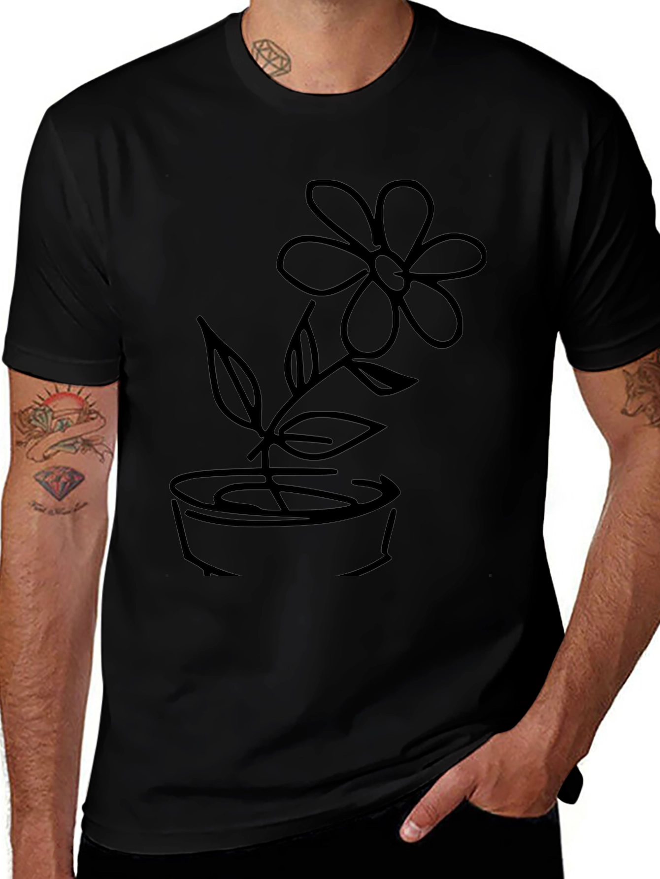 Black T-Shirt with Flower Graphic