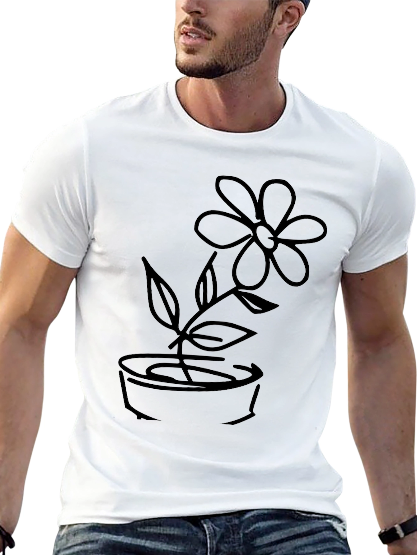 Black T-Shirt with Flower Graphic