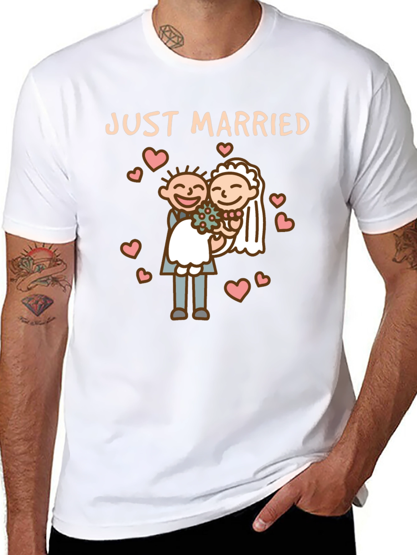 Just Married T-Shirt - Cartoon Wedding Graphic