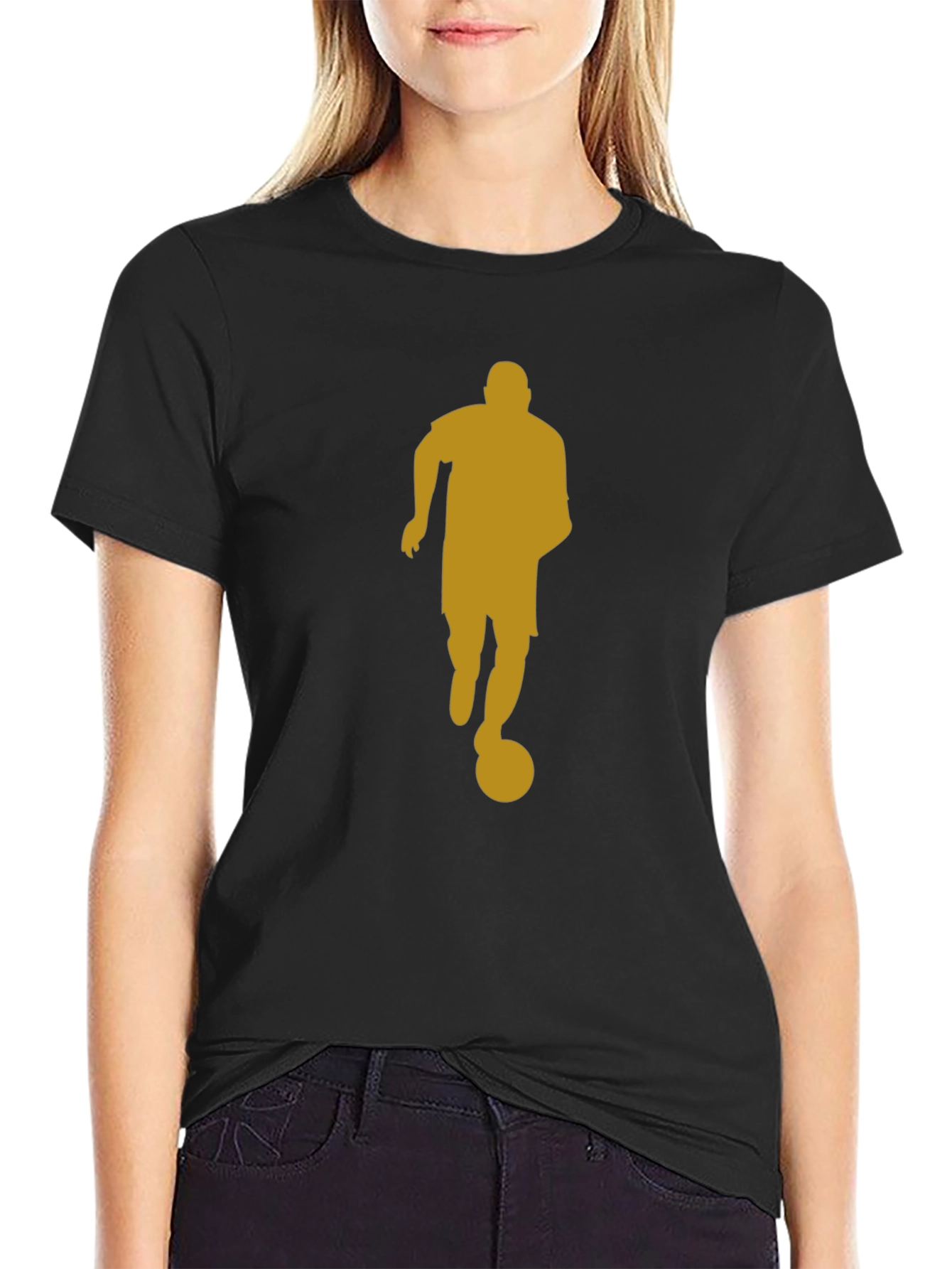Soccer Player Graphic Tee - Black Cotton Casual Shirt