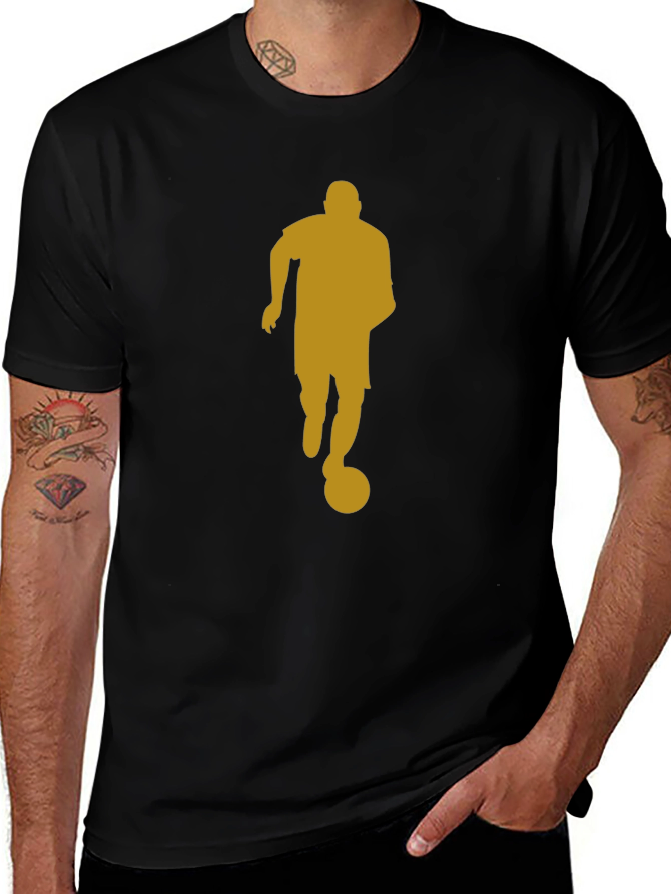 Soccer Player Graphic Tee - Black Cotton Casual Shirt