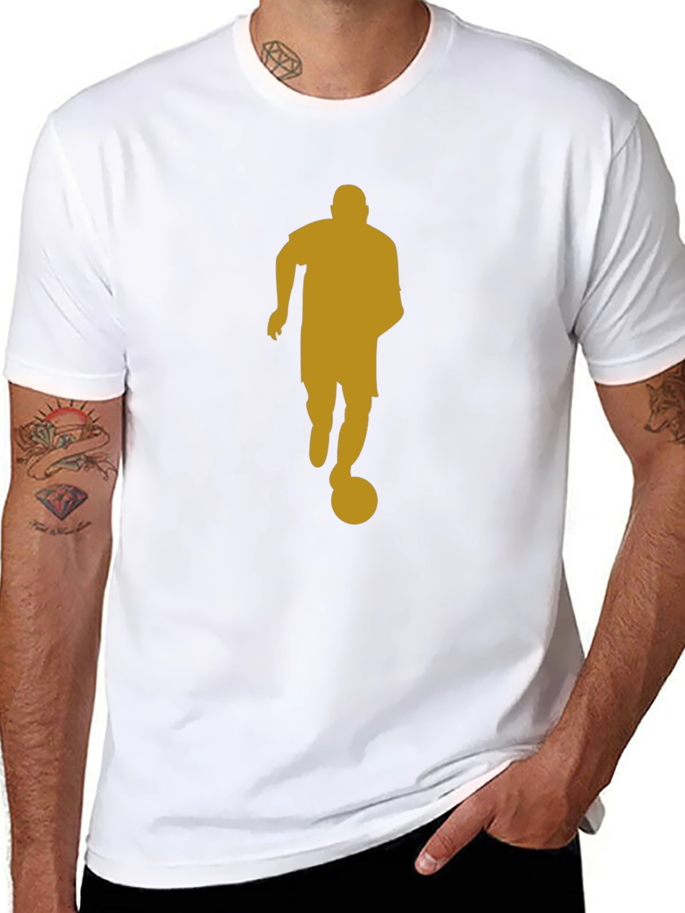 Soccer Player Graphic Tee - Black Cotton Casual Shirt