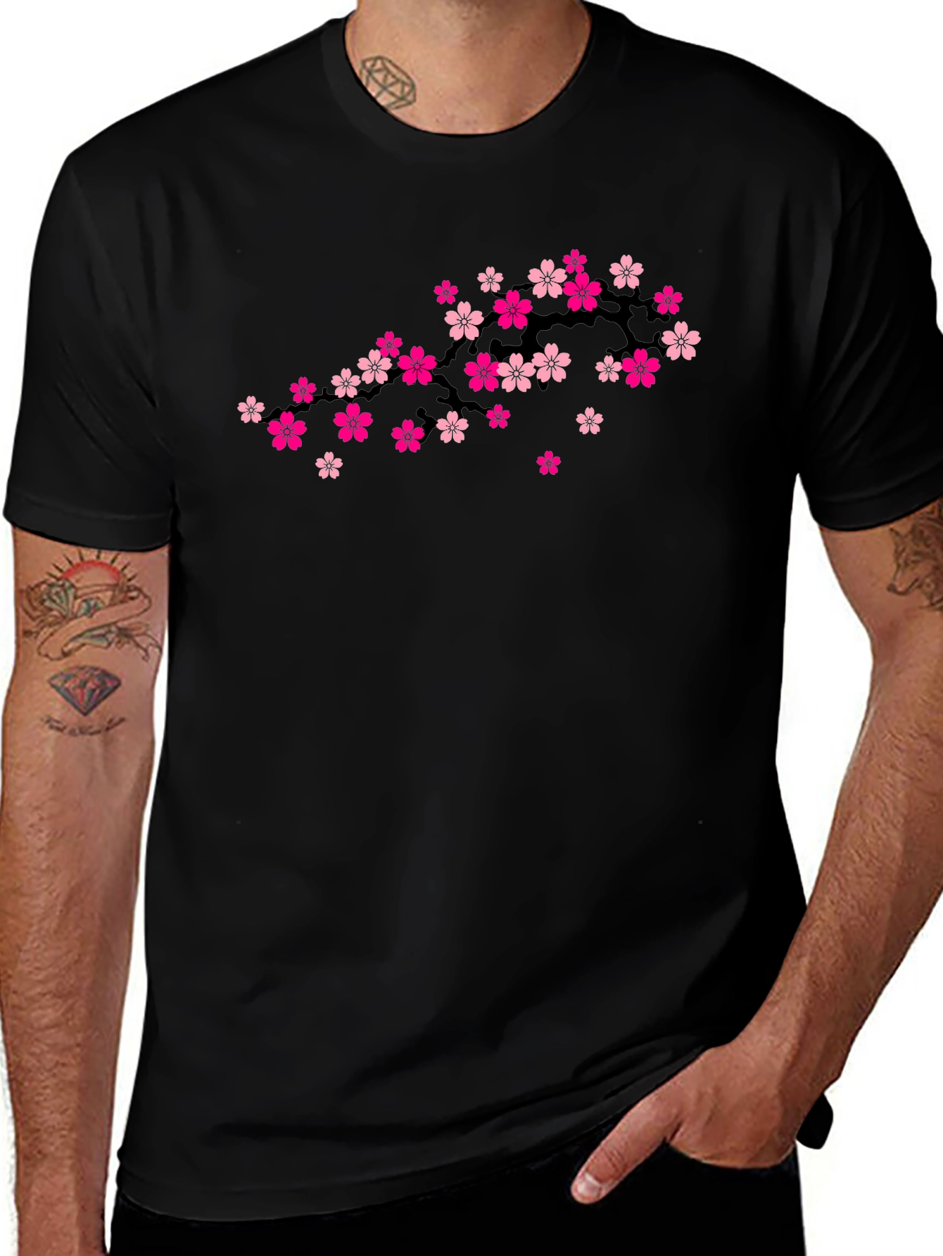 Cherry Blossom Branch Black T-Shirt