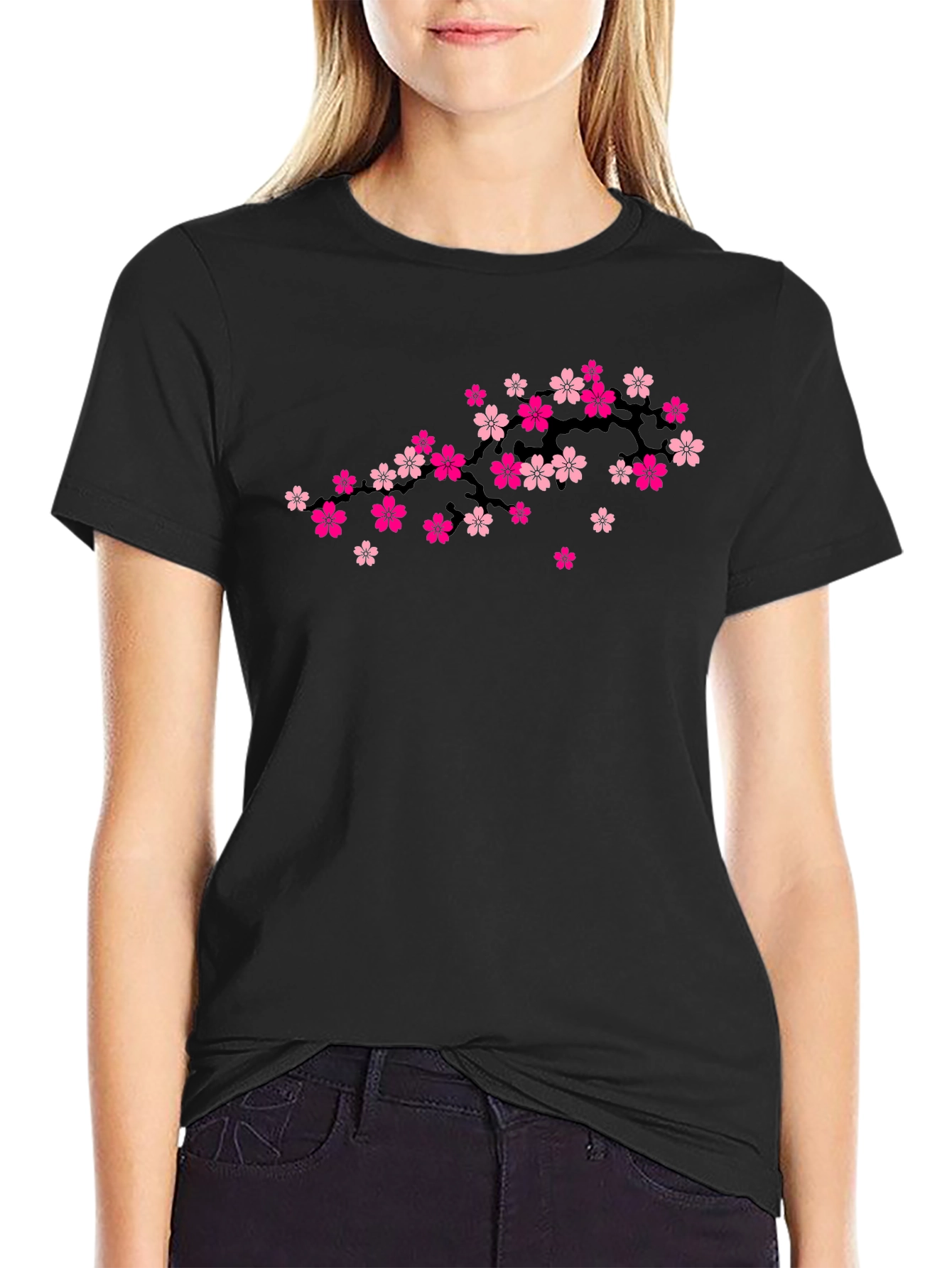 Cherry Blossom Branch Black T-Shirt