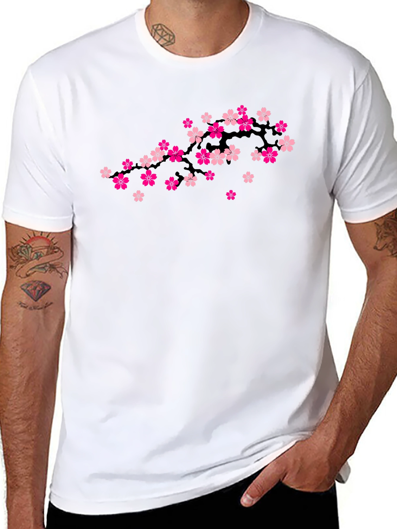 Cherry Blossom Branch Black T-Shirt