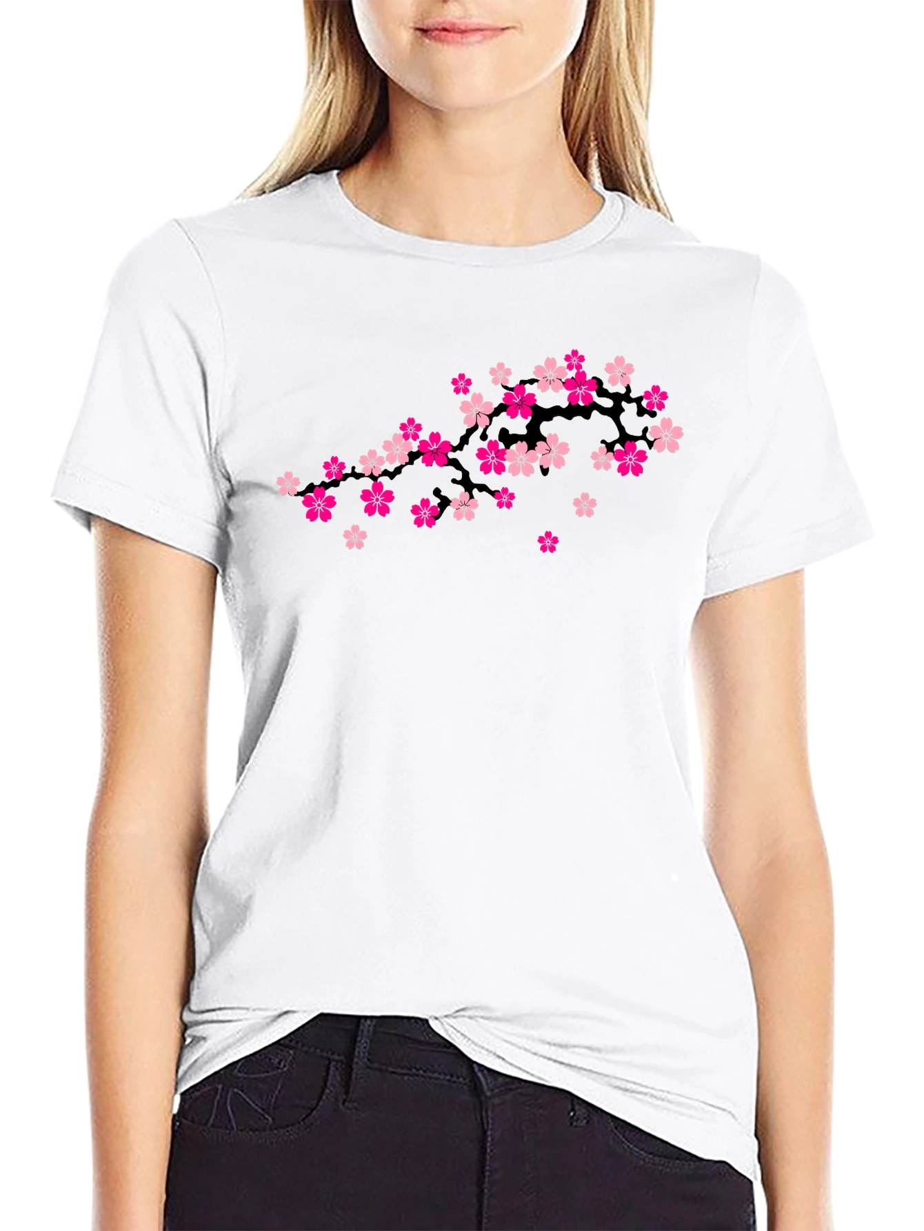 Cherry Blossom Branch Black T-Shirt