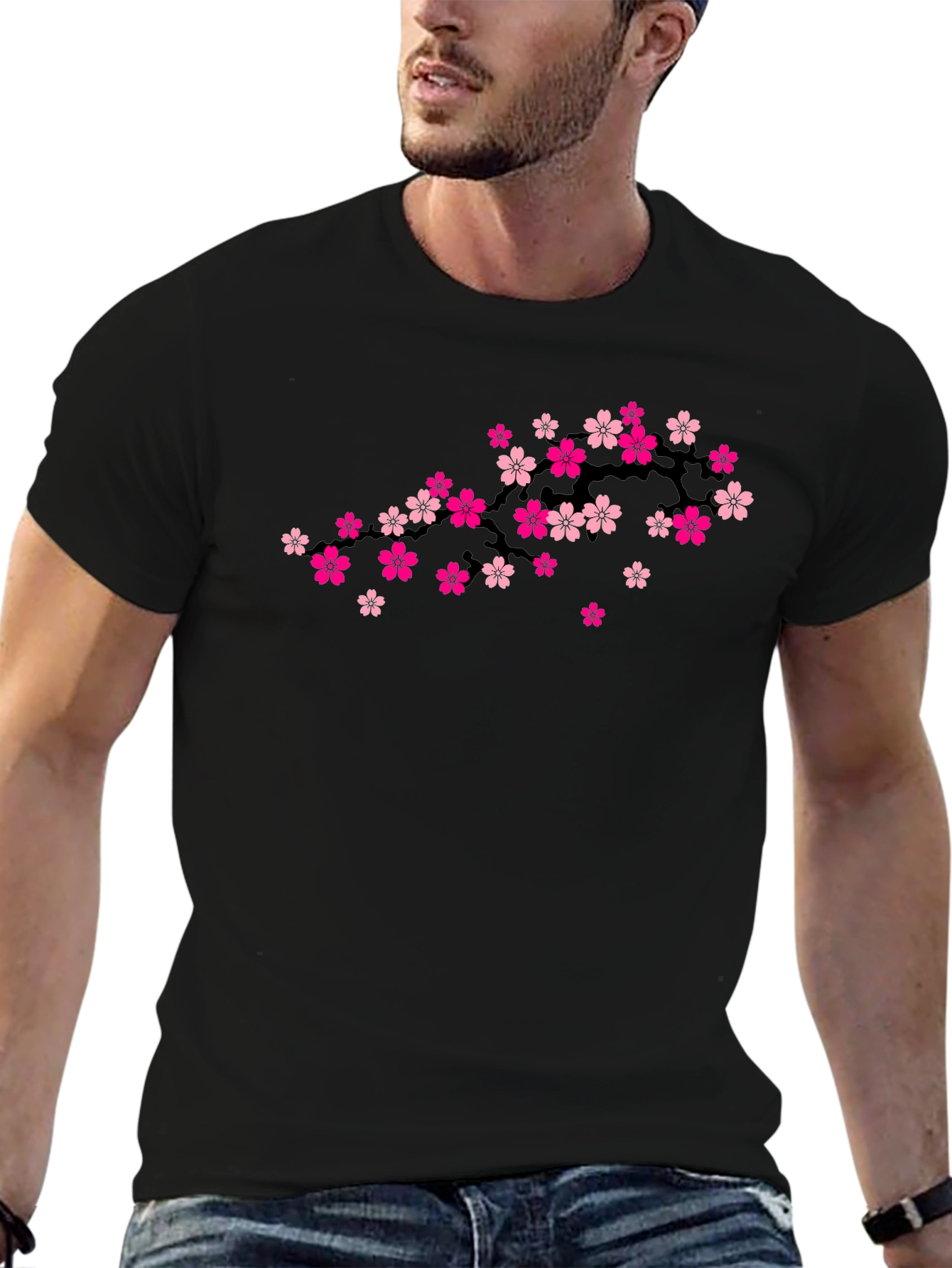 Cherry Blossom Branch Black T-Shirt