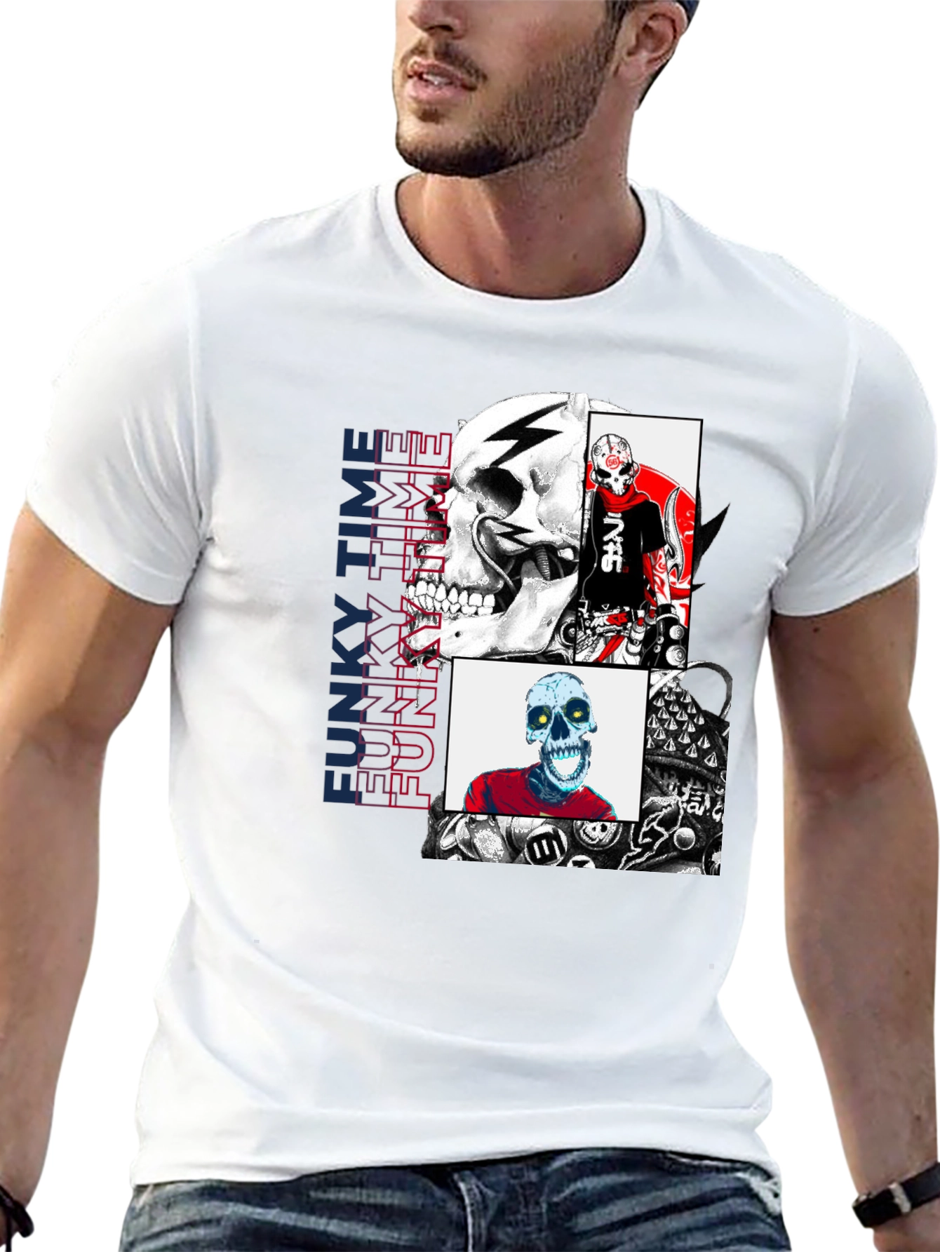 Funky Time Skull T-Shirt - Unique Graphic Tee