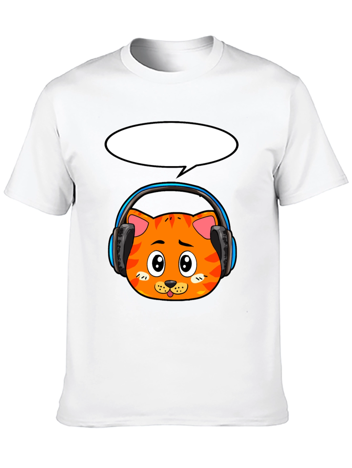 Cartoon Cat in Headphones Graphic Tee