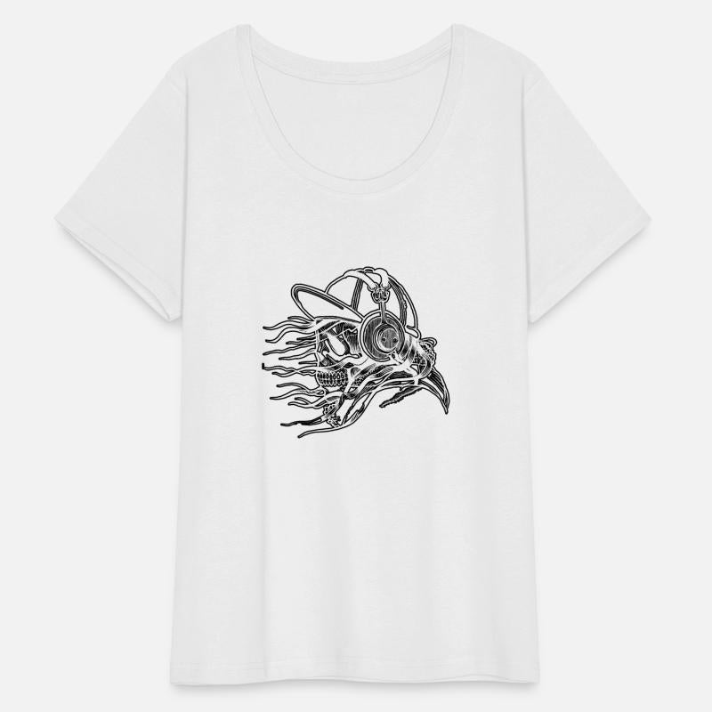 Black and white skull listening to music