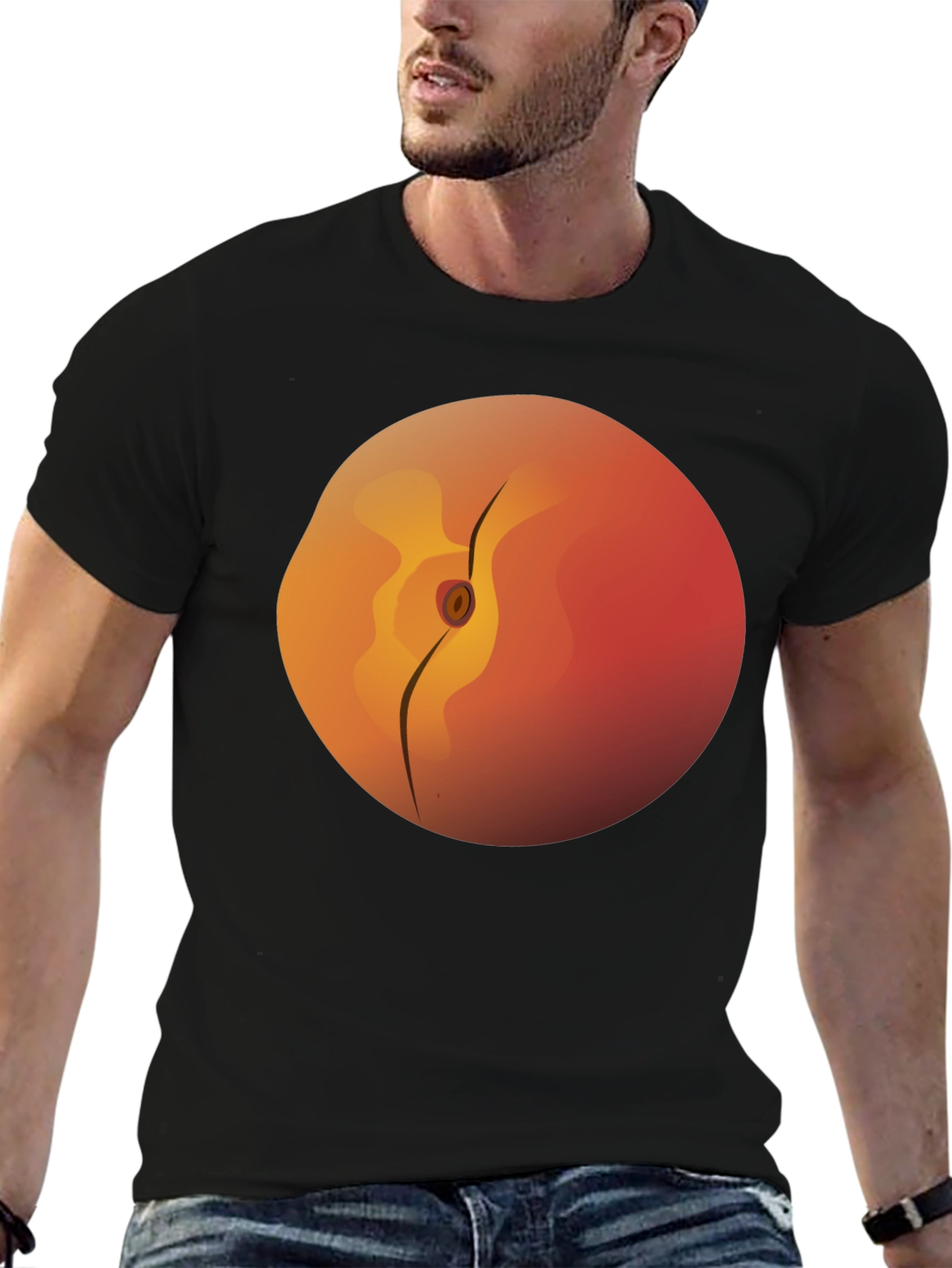 Peach Graphic Tee -  Soft Cotton Black T-Shirt