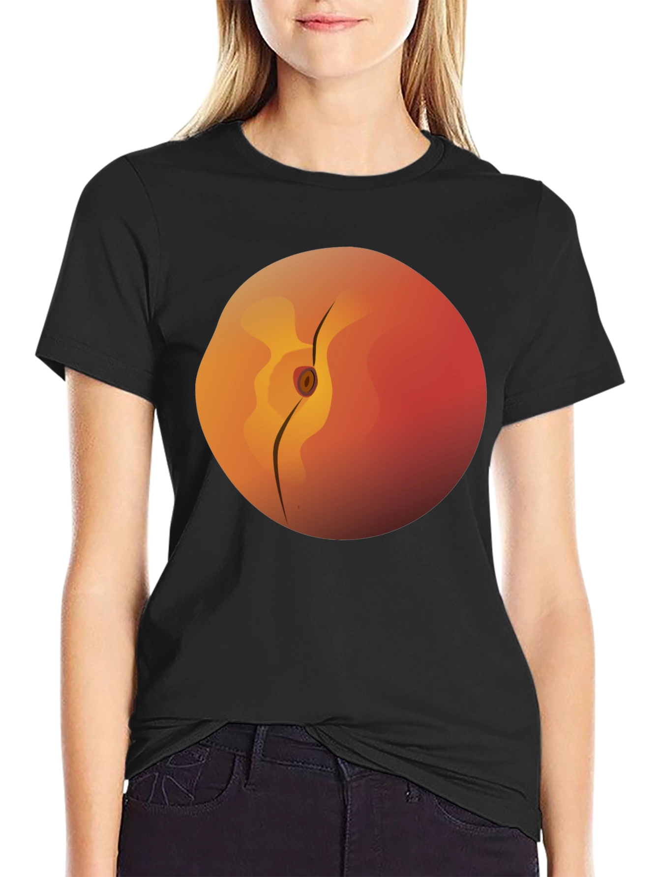 Peach Graphic Tee -  Soft Cotton Black T-Shirt