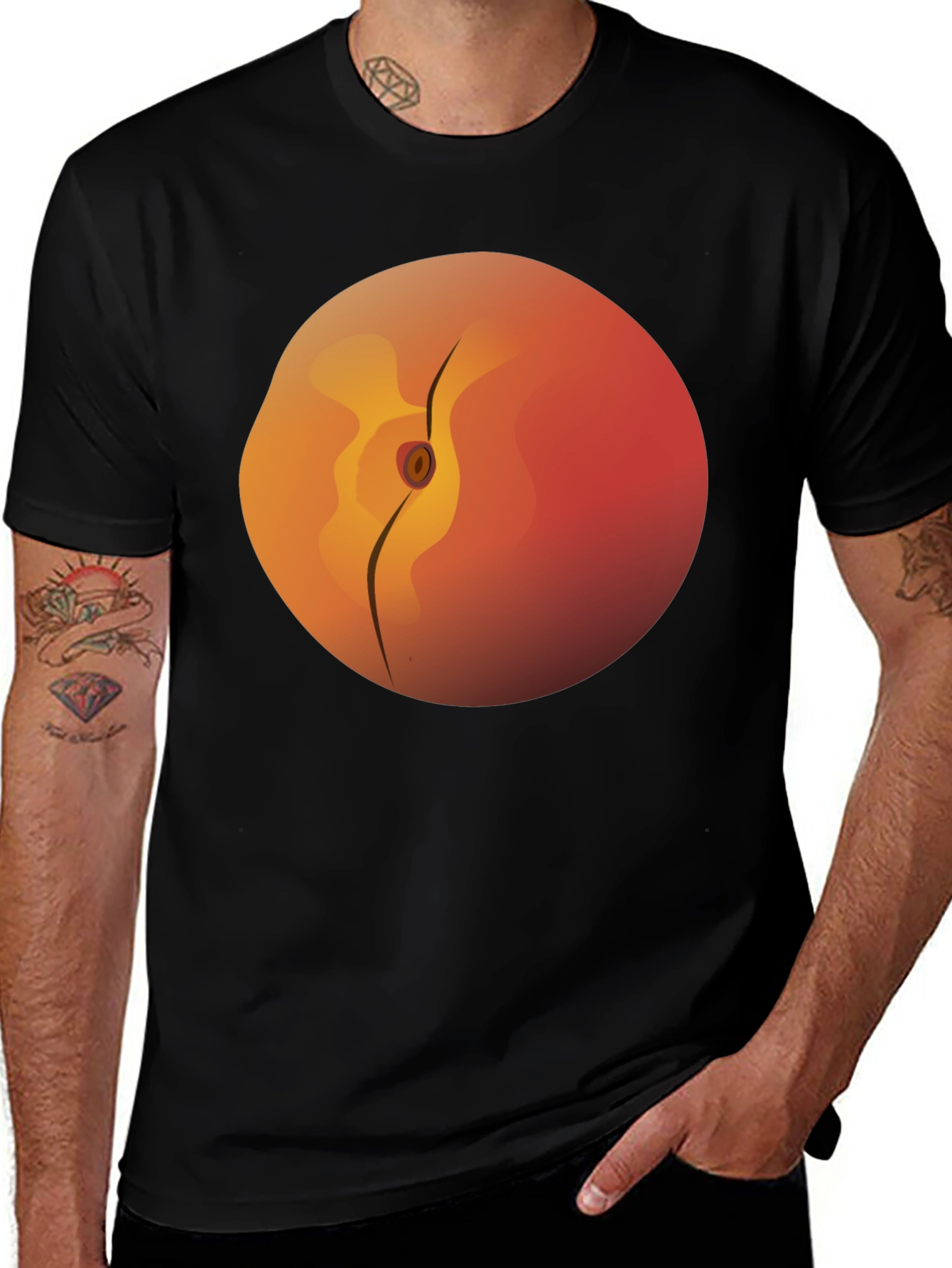 Peach Graphic Tee -  Soft Cotton Black T-Shirt