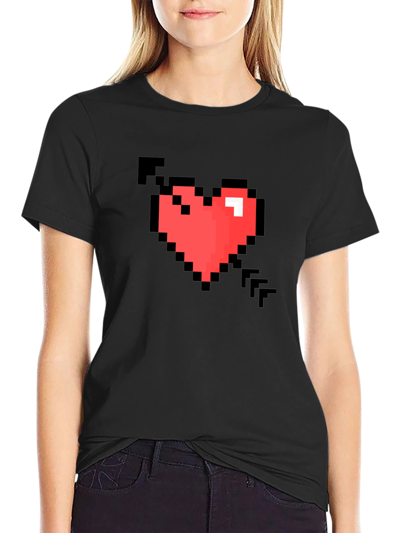 Pixel Heart Arrow Graphic T-Shirt - Retro Gaming Style