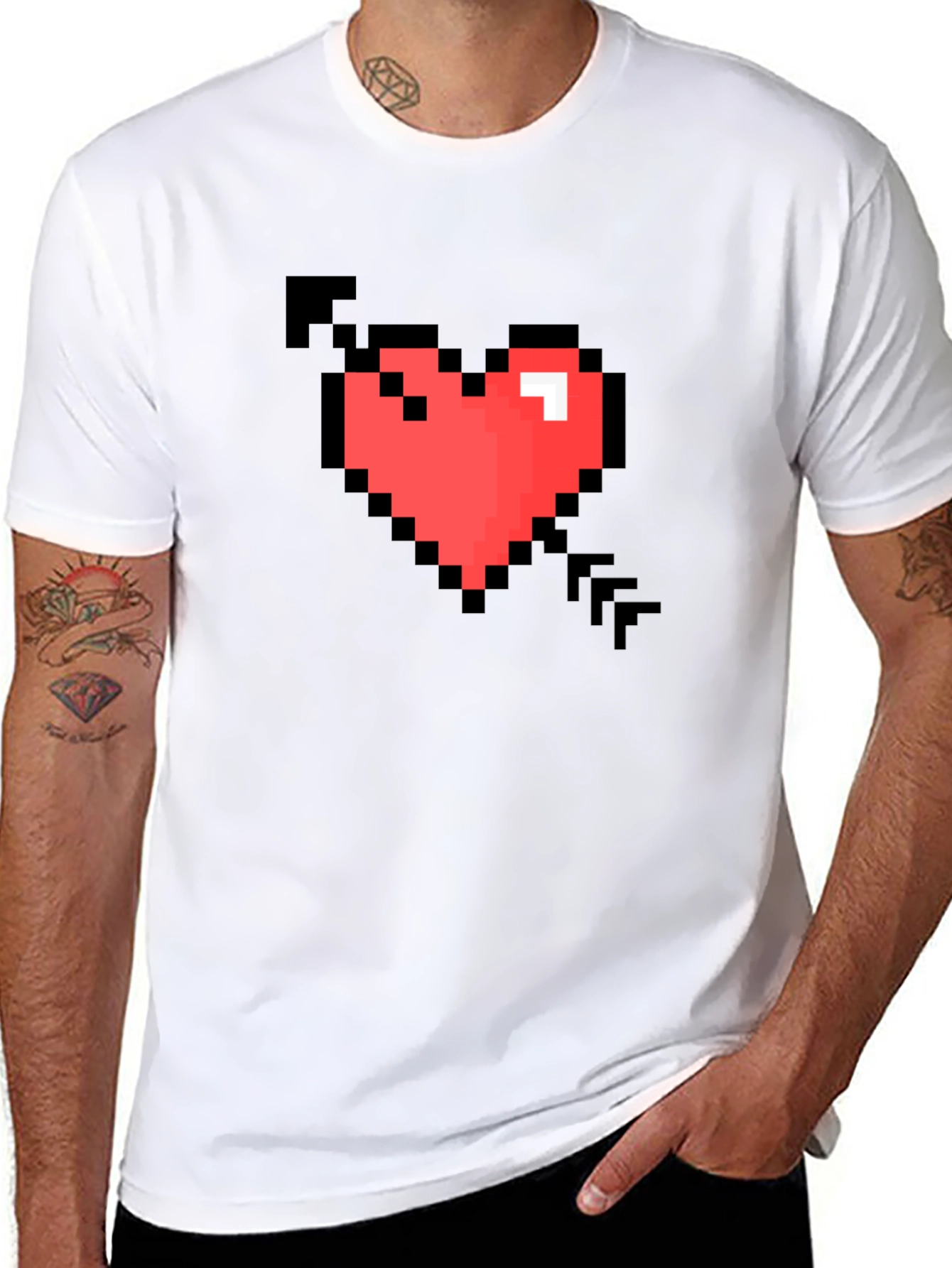 Pixel Heart Arrow Graphic T-Shirt - Retro Gaming Style
