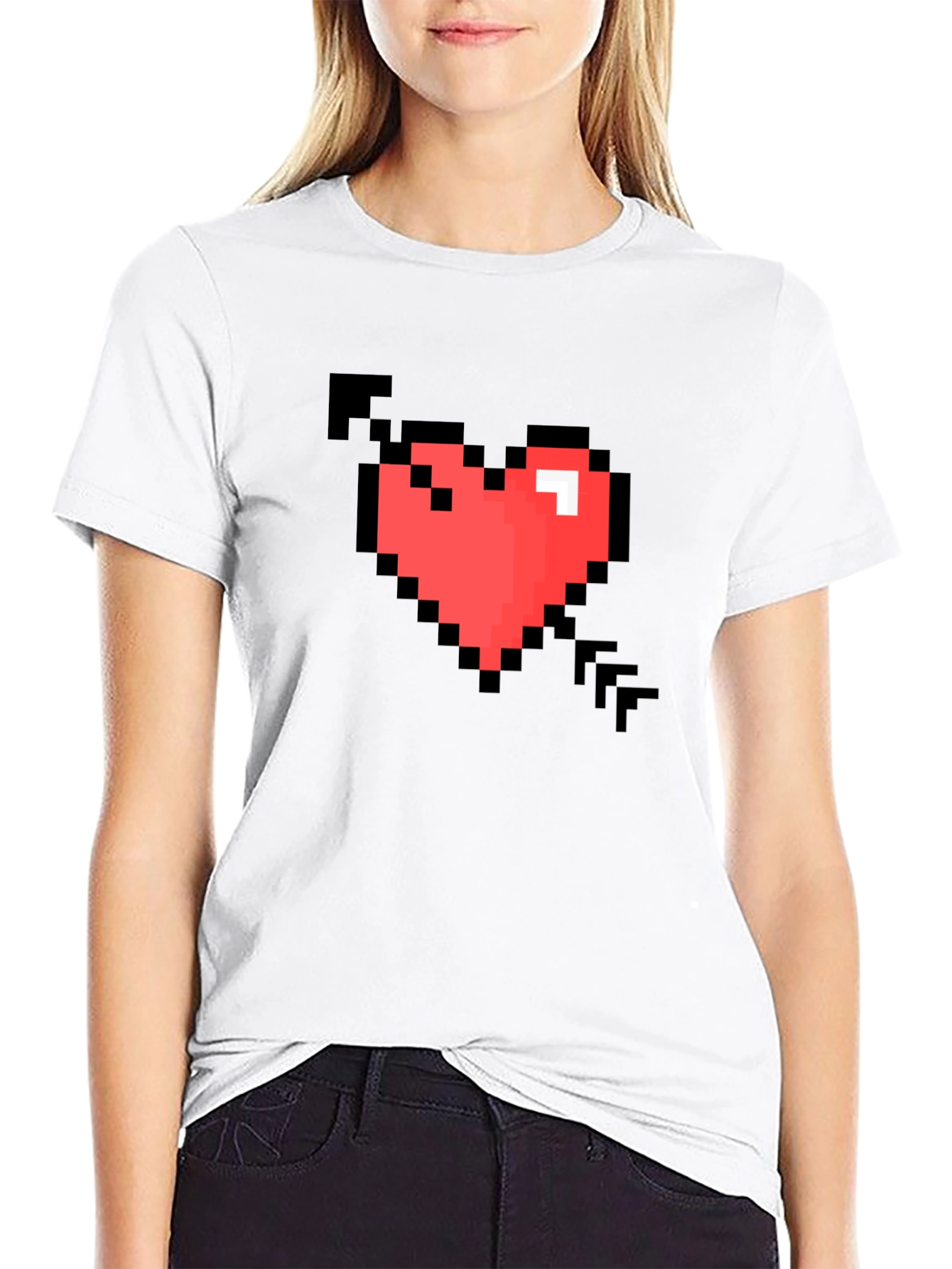 Pixel Heart Arrow Graphic T-Shirt - Retro Gaming Style