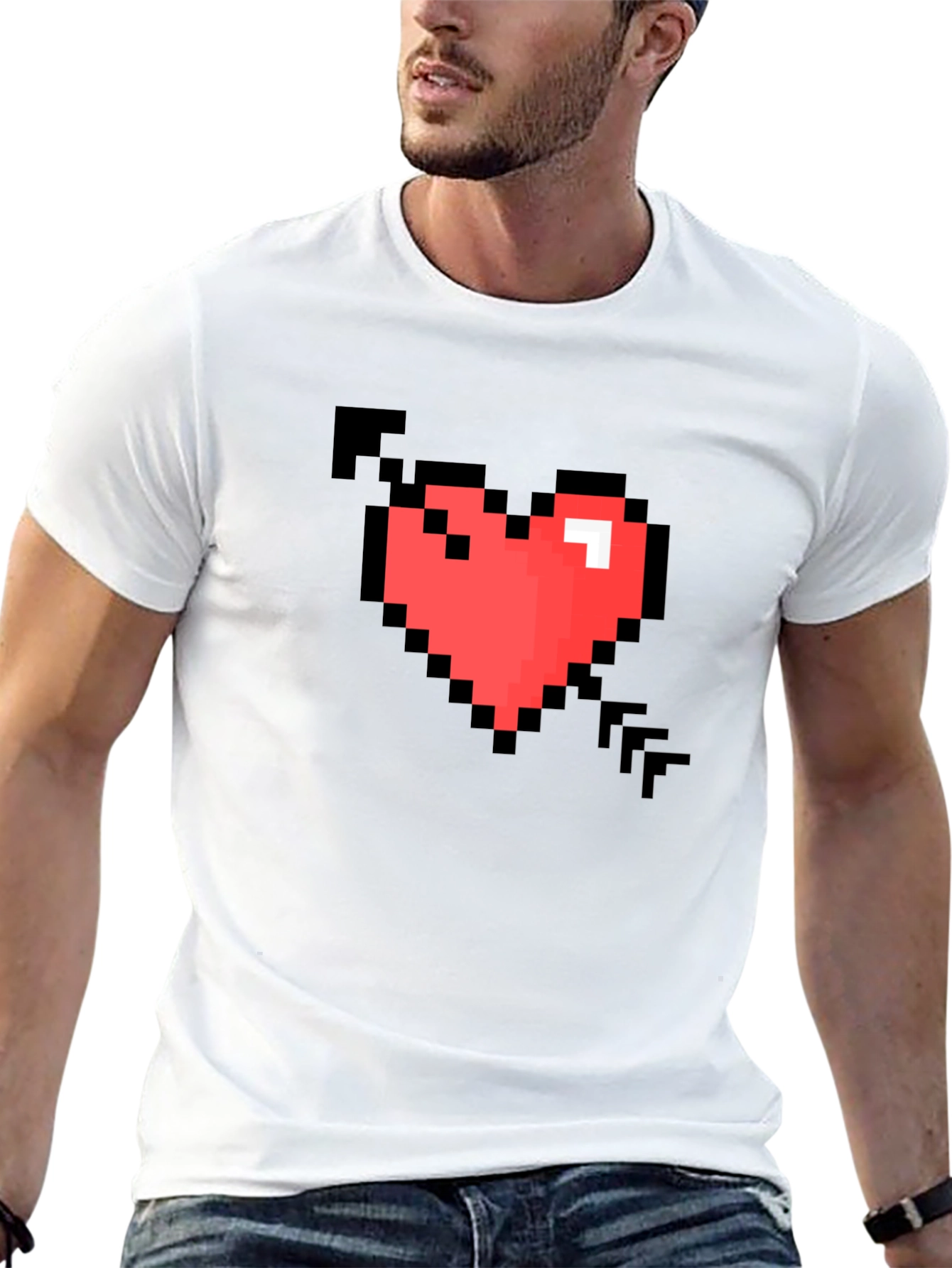 Pixel Heart Arrow Graphic T-Shirt - Retro Gaming Style