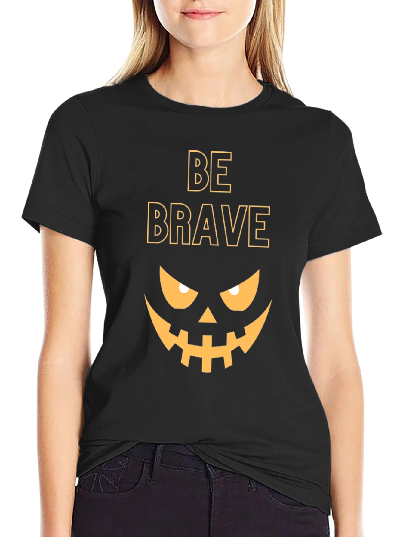 Be Brave Halloween Tee - Pumpkin Face Graphic T-Shirt