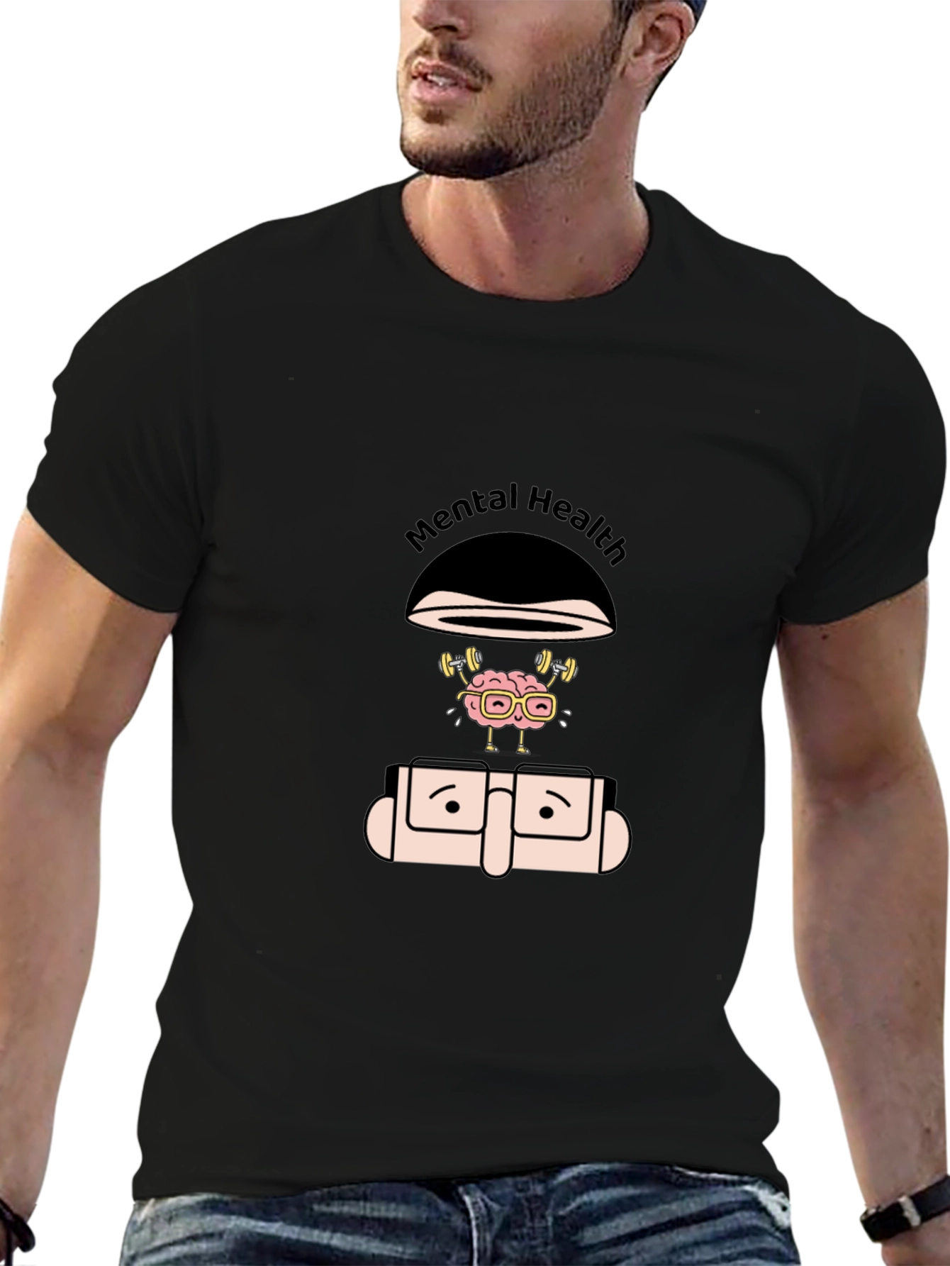 Mental Health Brain Lifting Weights Graphic Tee