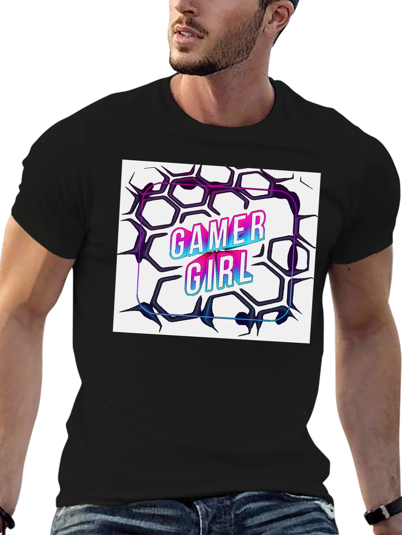 Gamer Girl T-Shirt - Cool Hexagon Design