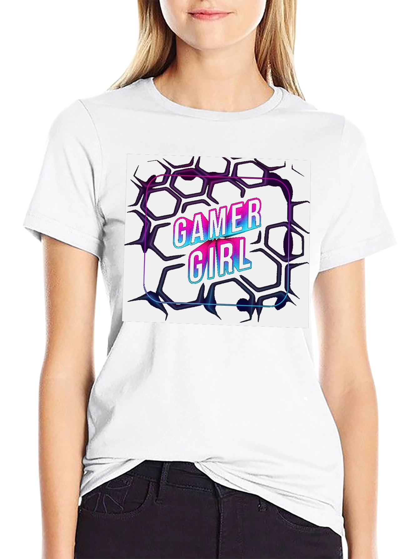 Gamer Girl T-Shirt - Cool Hexagon Design
