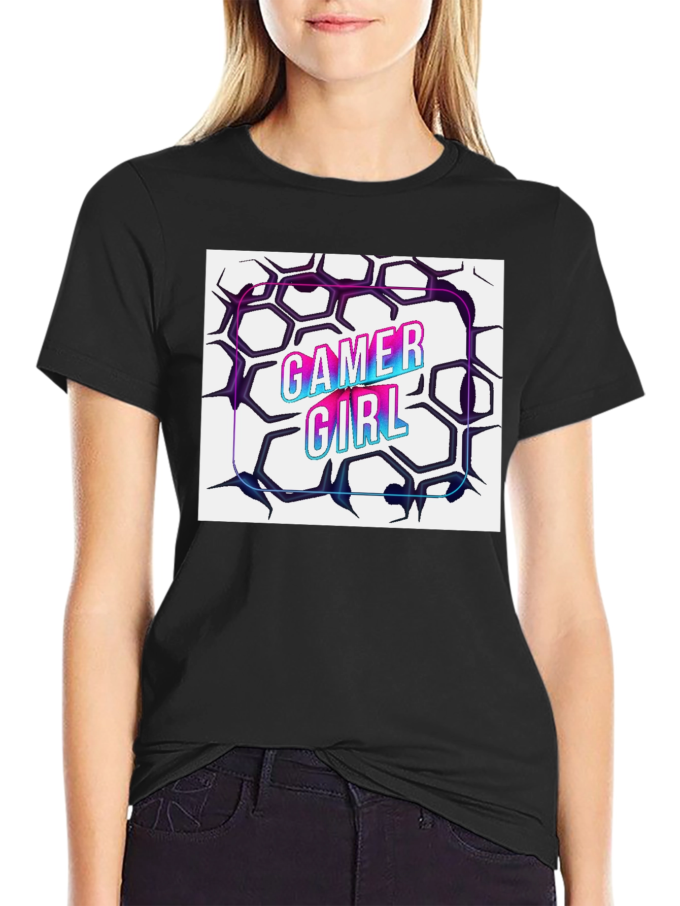 Gamer Girl T-Shirt - Cool Hexagon Design