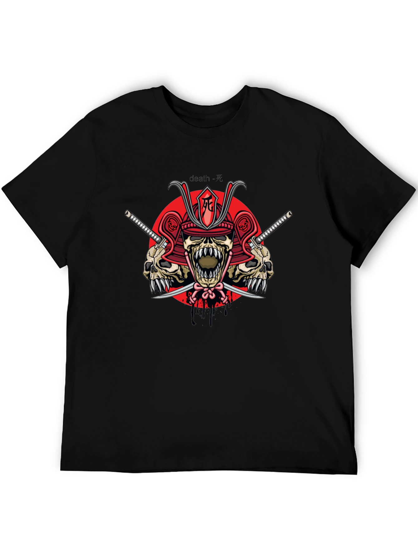 Samurai Skull Graphic Print Black T-Shirt