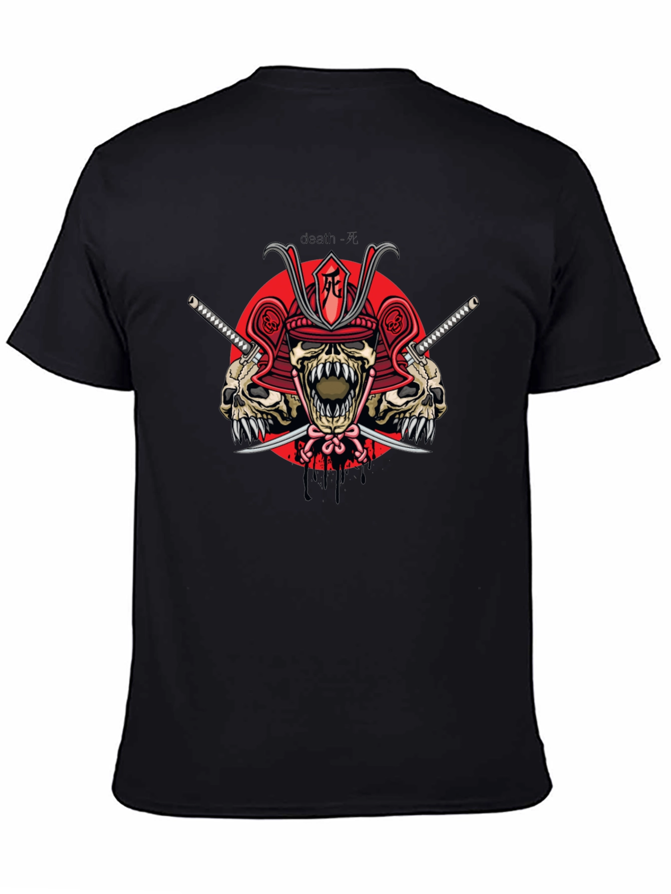 Samurai Skull Graphic Print Black T-Shirt