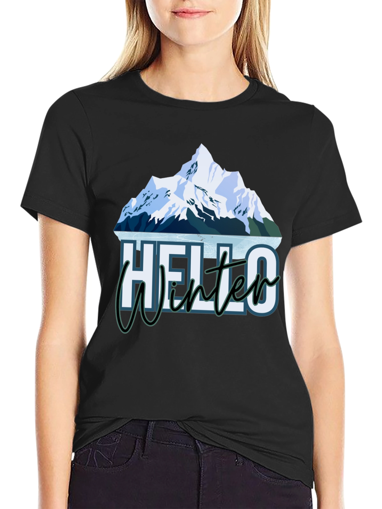 Hello Winter Mountain Graphic Tee - Black