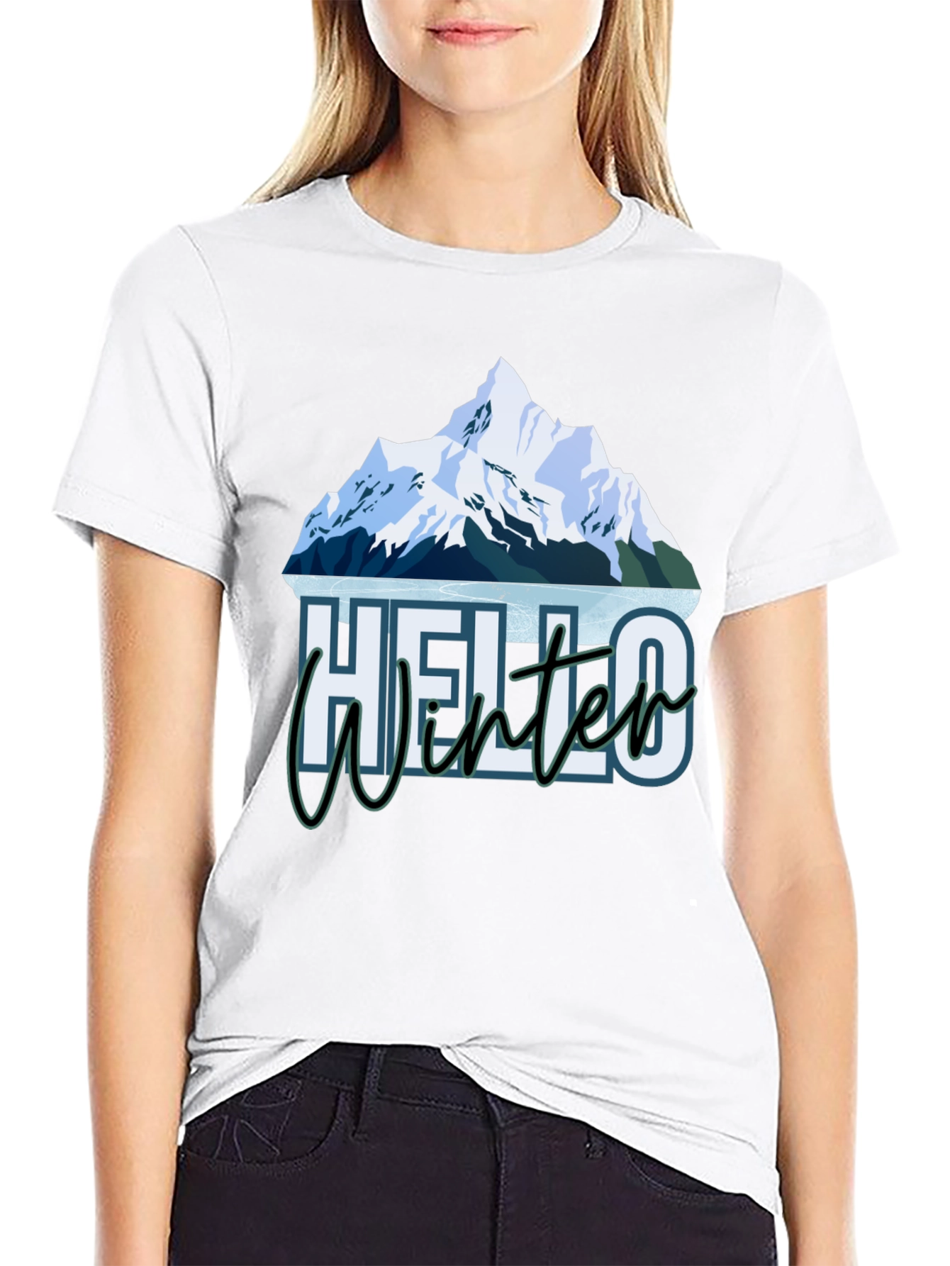 Hello Winter Mountain Graphic Tee - Black