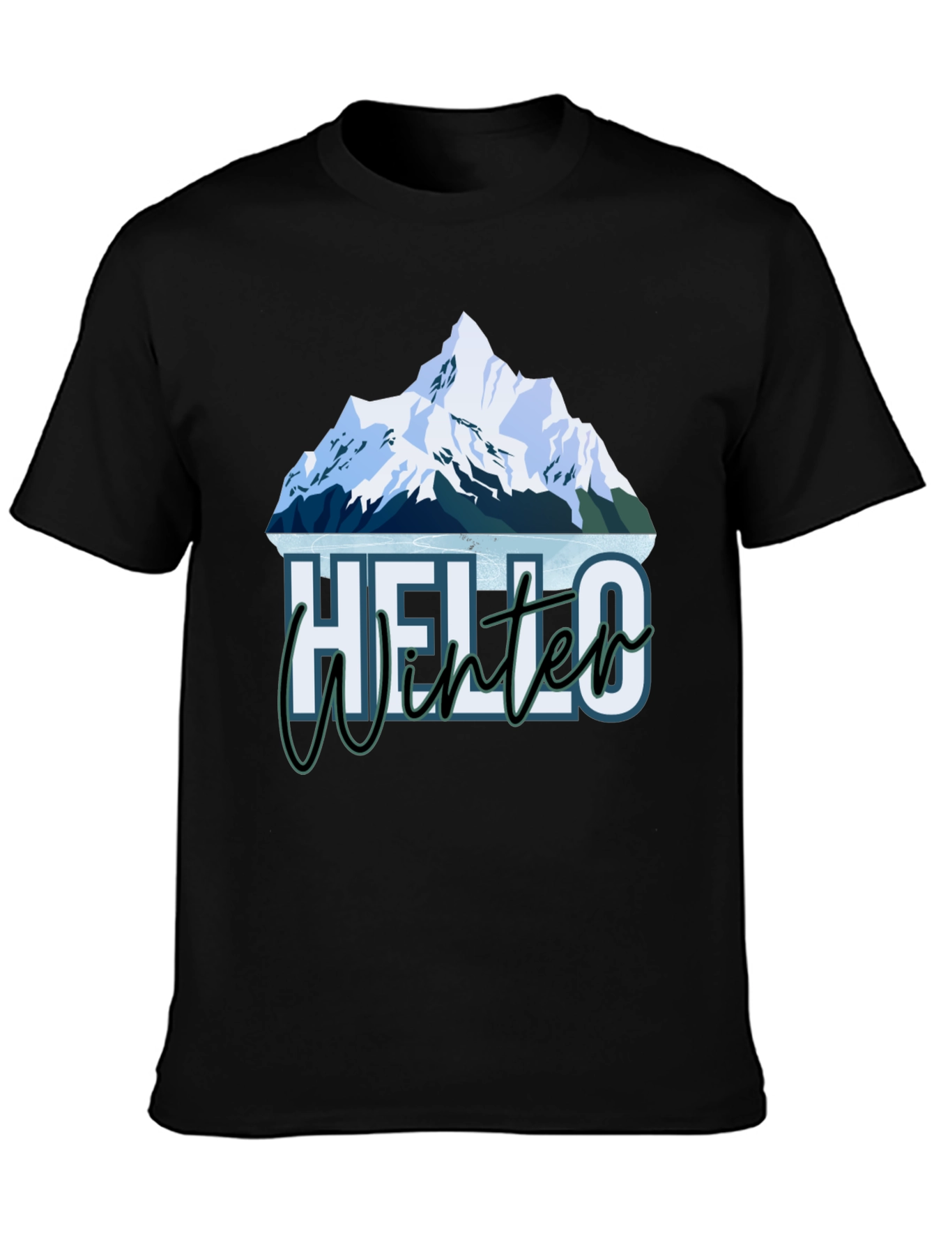 Hello Winter Mountain Graphic Tee - Black