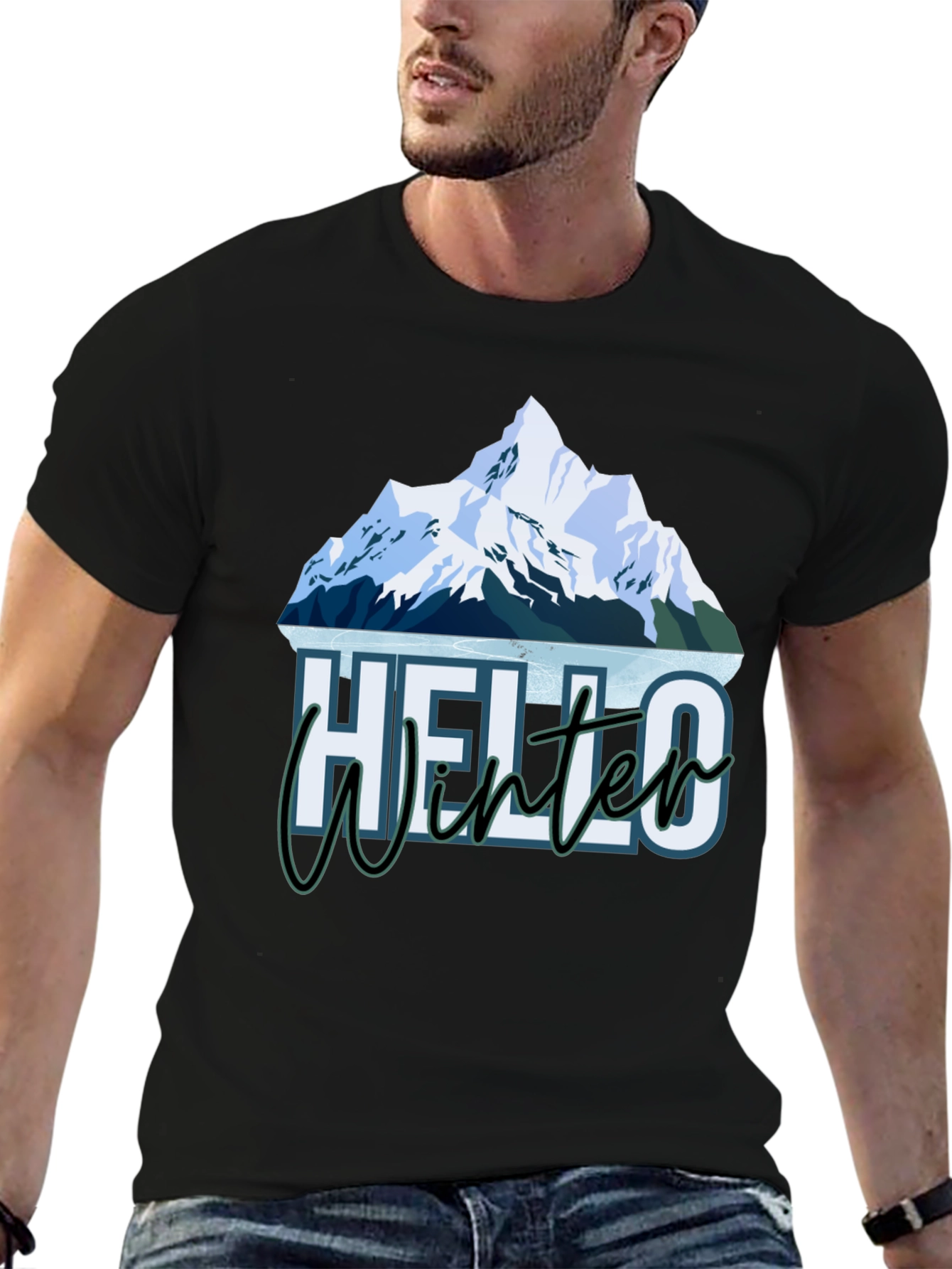 Hello Winter Mountain Graphic Tee - Black