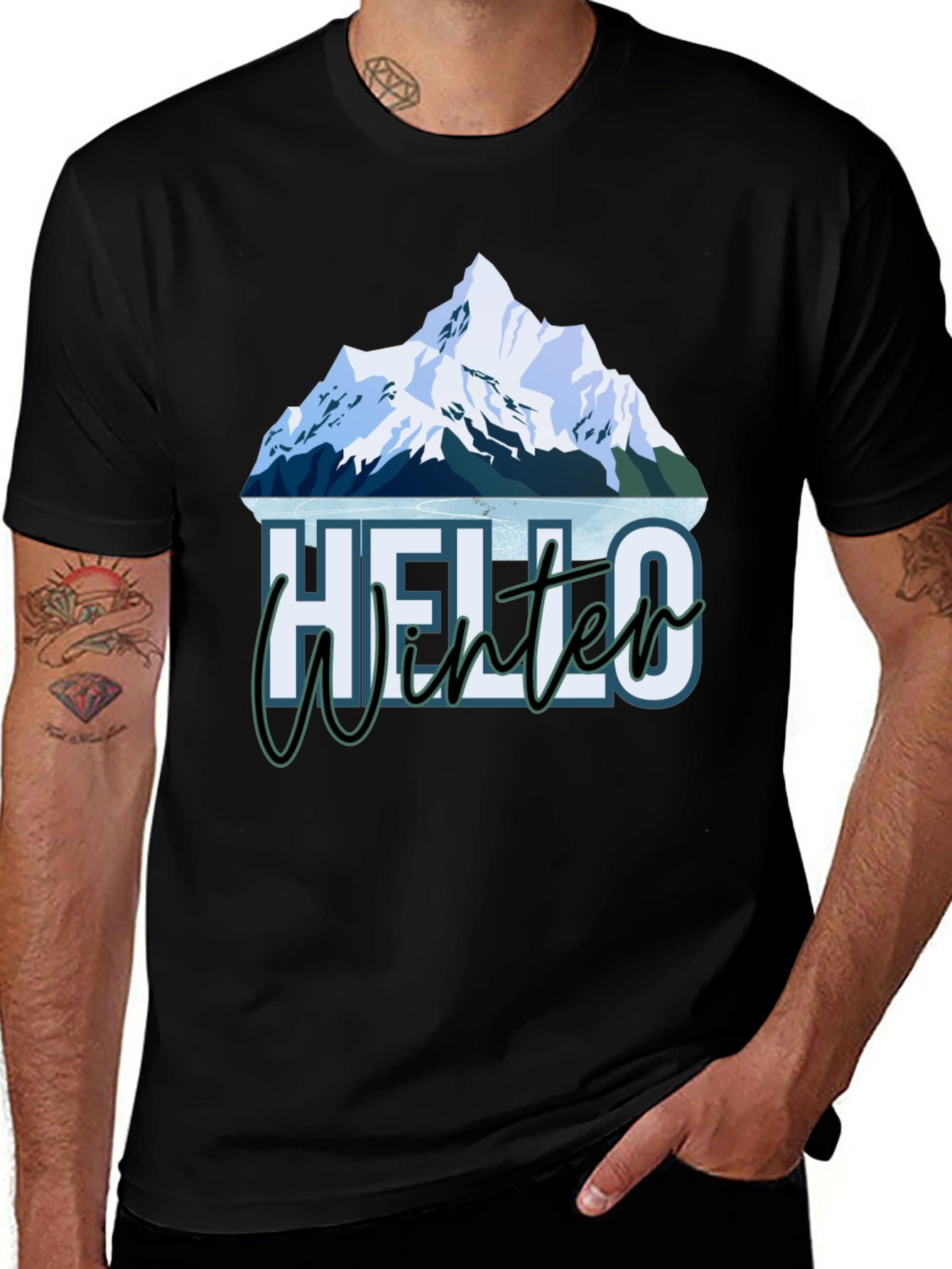 Hello Winter Mountain Graphic Tee - Black