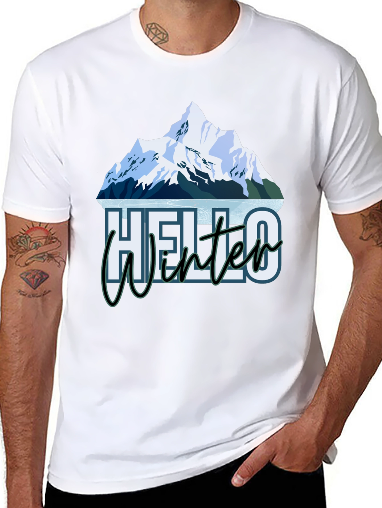 Hello Winter Mountain Graphic Tee - Black