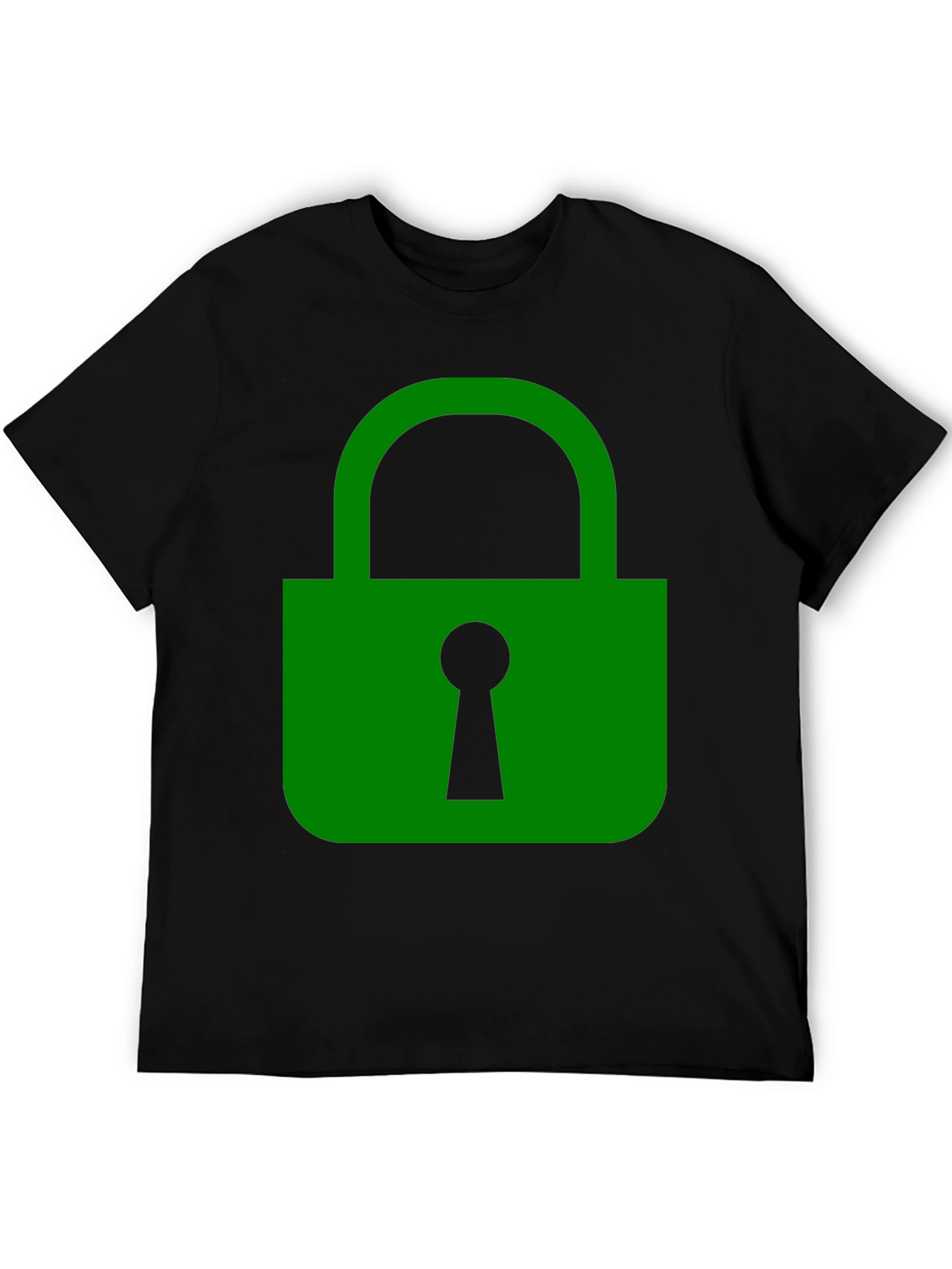 Green Lock Graphic Black T-Shirt