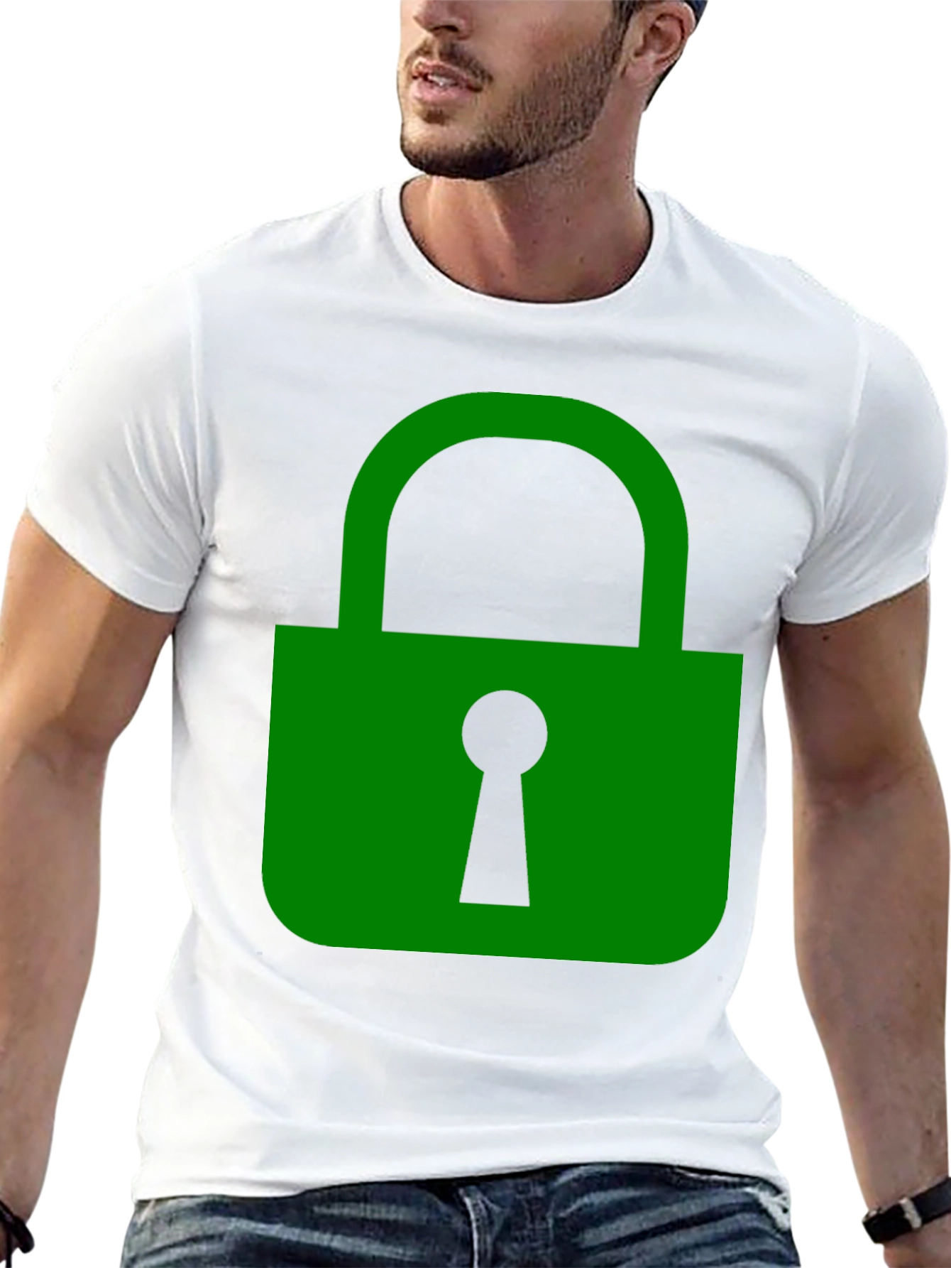 Green Lock Graphic Black T-Shirt